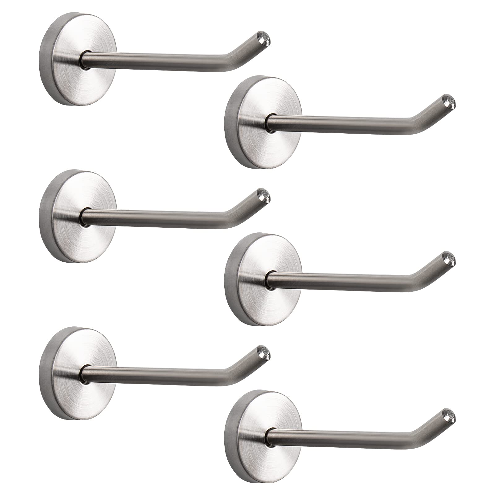 NearMoon 6-Pack Brushed Nickel Wall Hooks - 4 Inch Heavy Duty 304 Stainless Steel Coat Hangers for Hats, Robes & Towels - Bathroom, Living Room, Hotel, Kitchen & Garage Organization Solution