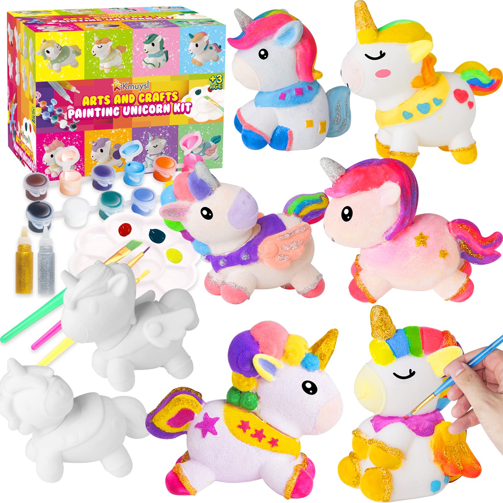 KMUYSL Unicorn Painting Kit for Kids Ages 4-8 - 8 Unicorn Figurines, Art Supplies & Crafts Set - Perfect Birthday Gift for Boys & Girls 3-8 Years Old - Creative DIY Activity for Home, School & Party Fun