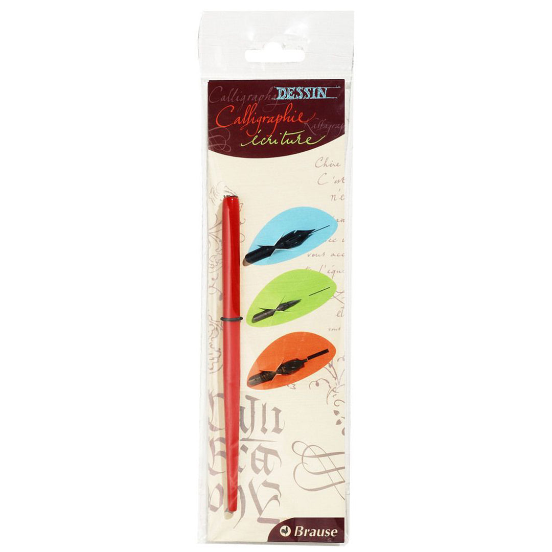 Brause Wooden Calligraphy Pen Holder with 3 Assorted Nibs - Perfect for Hand Lettering, Wedding Invitations & Artistic Writing
