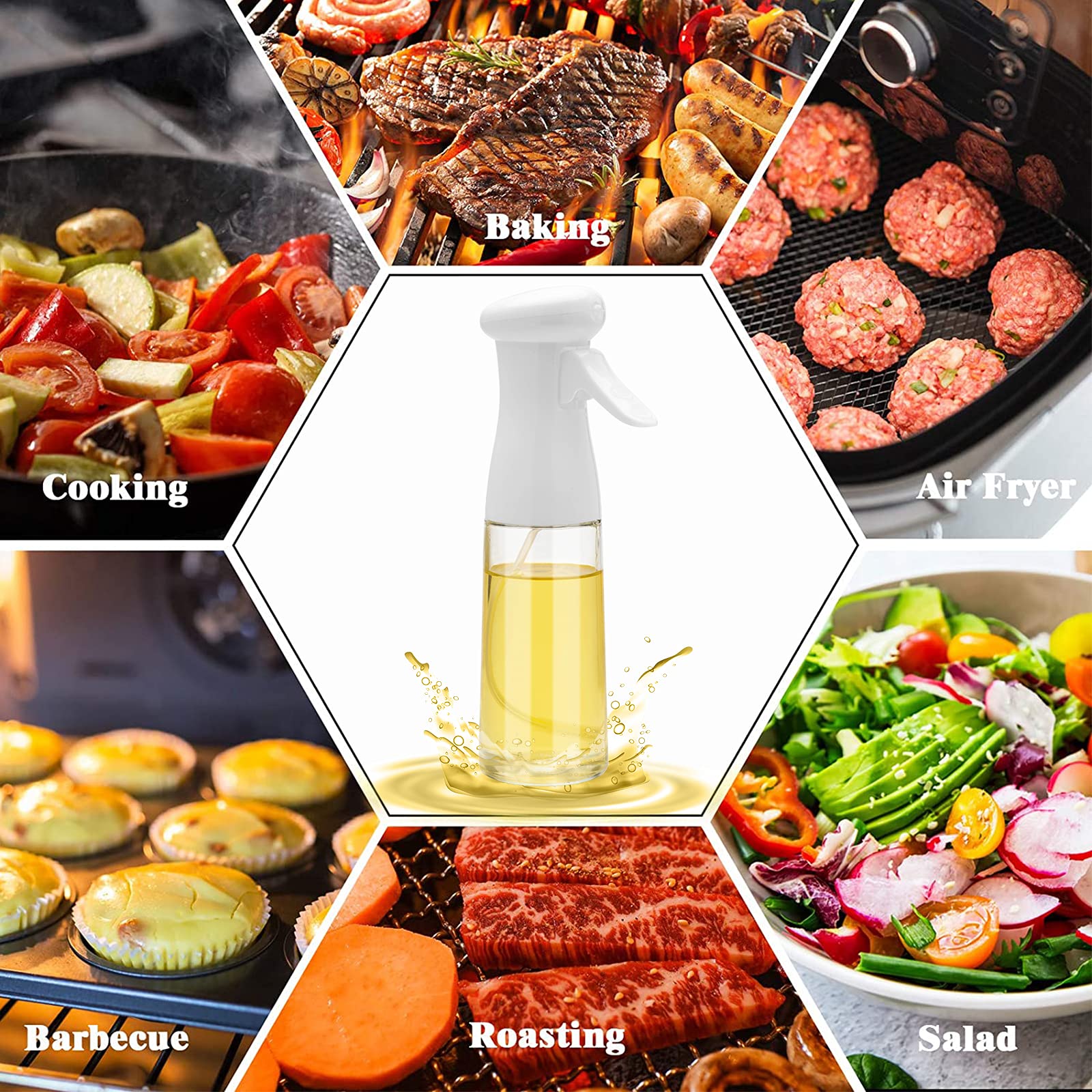Premium Olive Oil Sprayer for Cooking - 200ml Glass Oil Dispenser Bottle with Fine Mist Spray - Refillable Food Grade Oil & Vinegar Spritzer for Kitchen, Air Fryer, Salad, Grilling, Baking - Perfect for Healthy Cooking & Meal Prep (White)