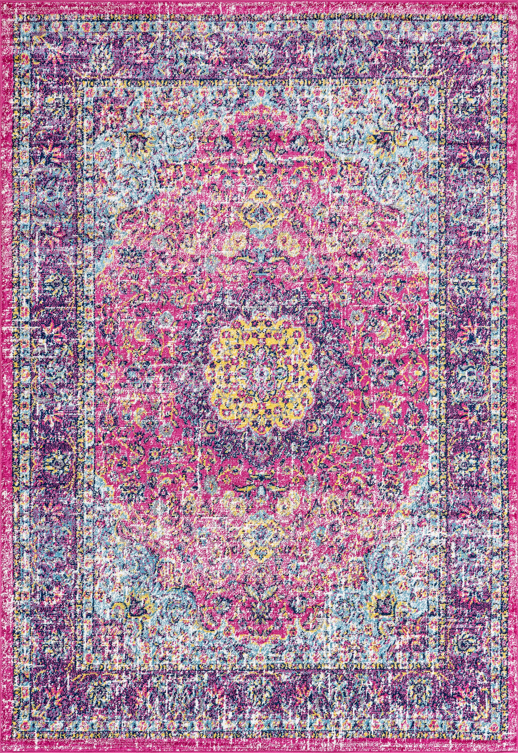 Vintage Distressed Persian Rug - Handmade Boho Chic Fuchsia Area Rug for Living Room, Bedroom & Home Decor | Perfect for Bohemian, Eclectic & Farmhouse Style Interiors