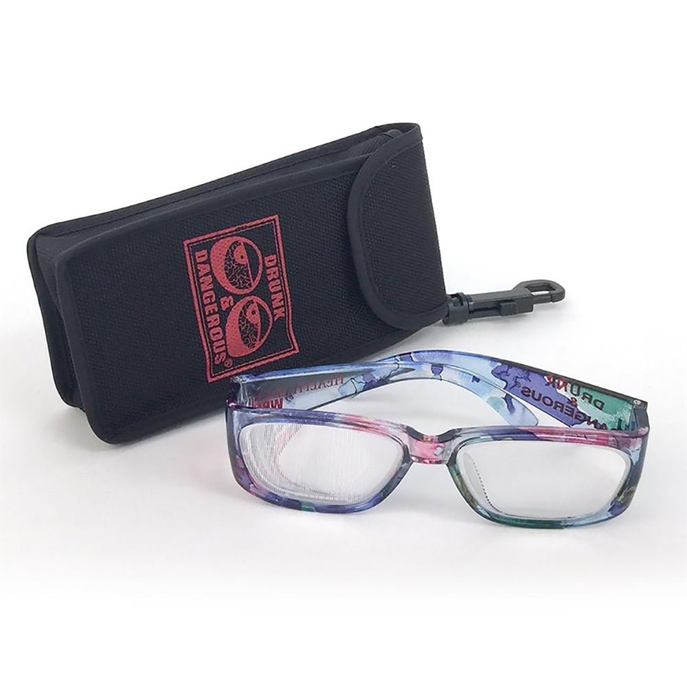 Funny Drunk & Dangerous Novelty Glasses with Protective Case - Perfect for Parties, Costumes, and Gag Gifts