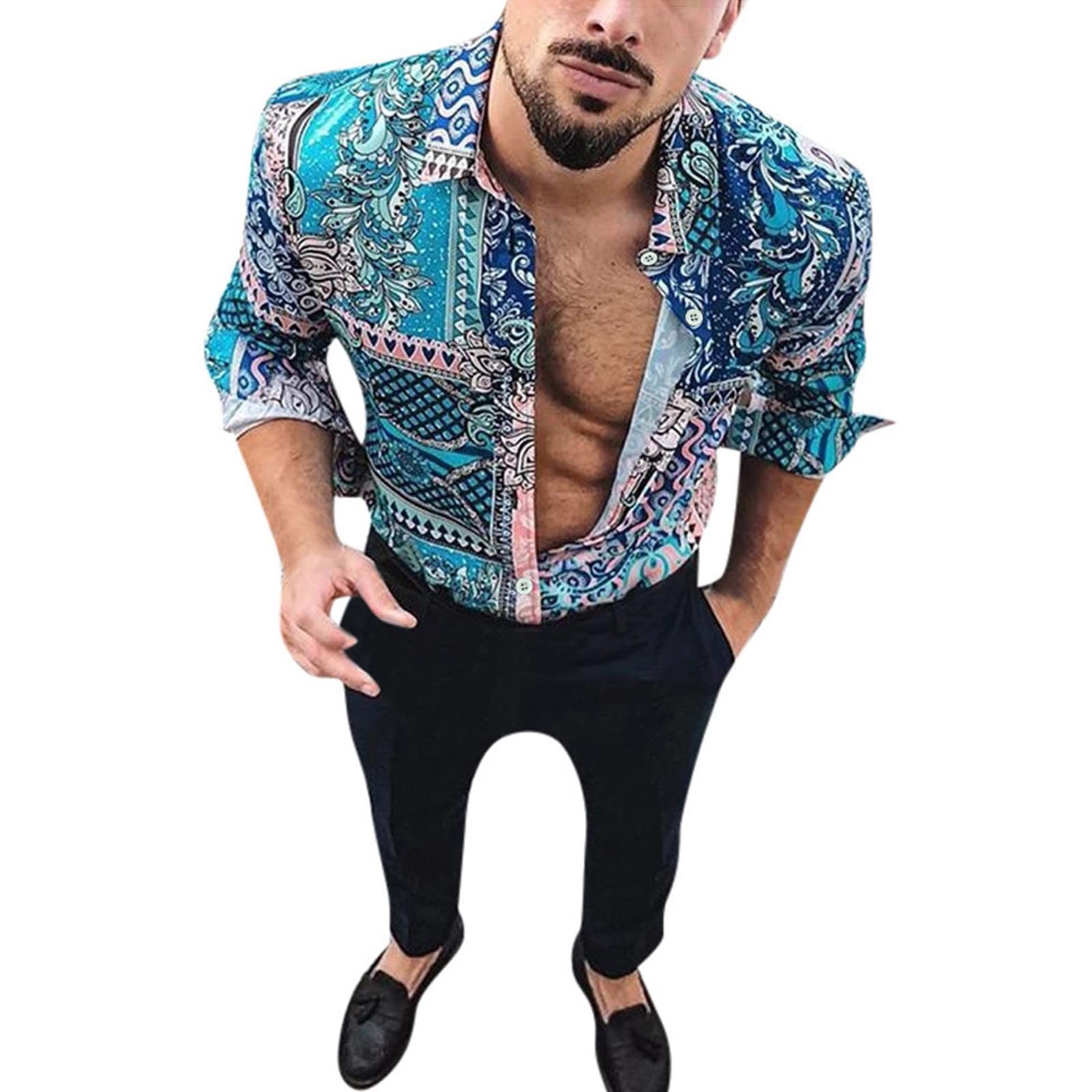 Stylish Men's Long Sleeve Printed Casual Shirt - Trendy High-Street Fashion Top for Vacation, Date Night & Office Wear