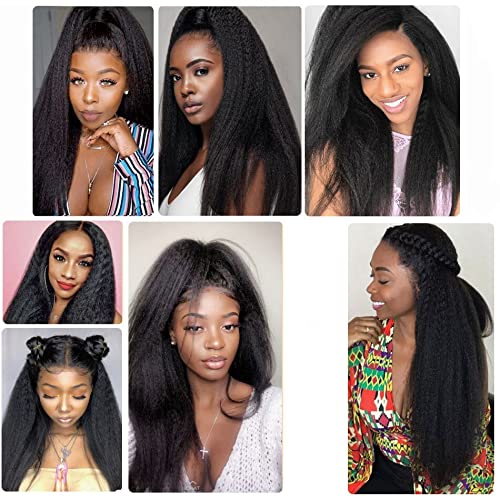 13x4 Middle Part Kinky Straight Human Hair Wig - Brazilian Lace Front Wig with V-Part Lace Frontal, 150% Density Italian Yaki Texture (14 Inches) for Natural Look & Everyday Wear | Perfect for Daily Styling, Parties & Special Occasions
