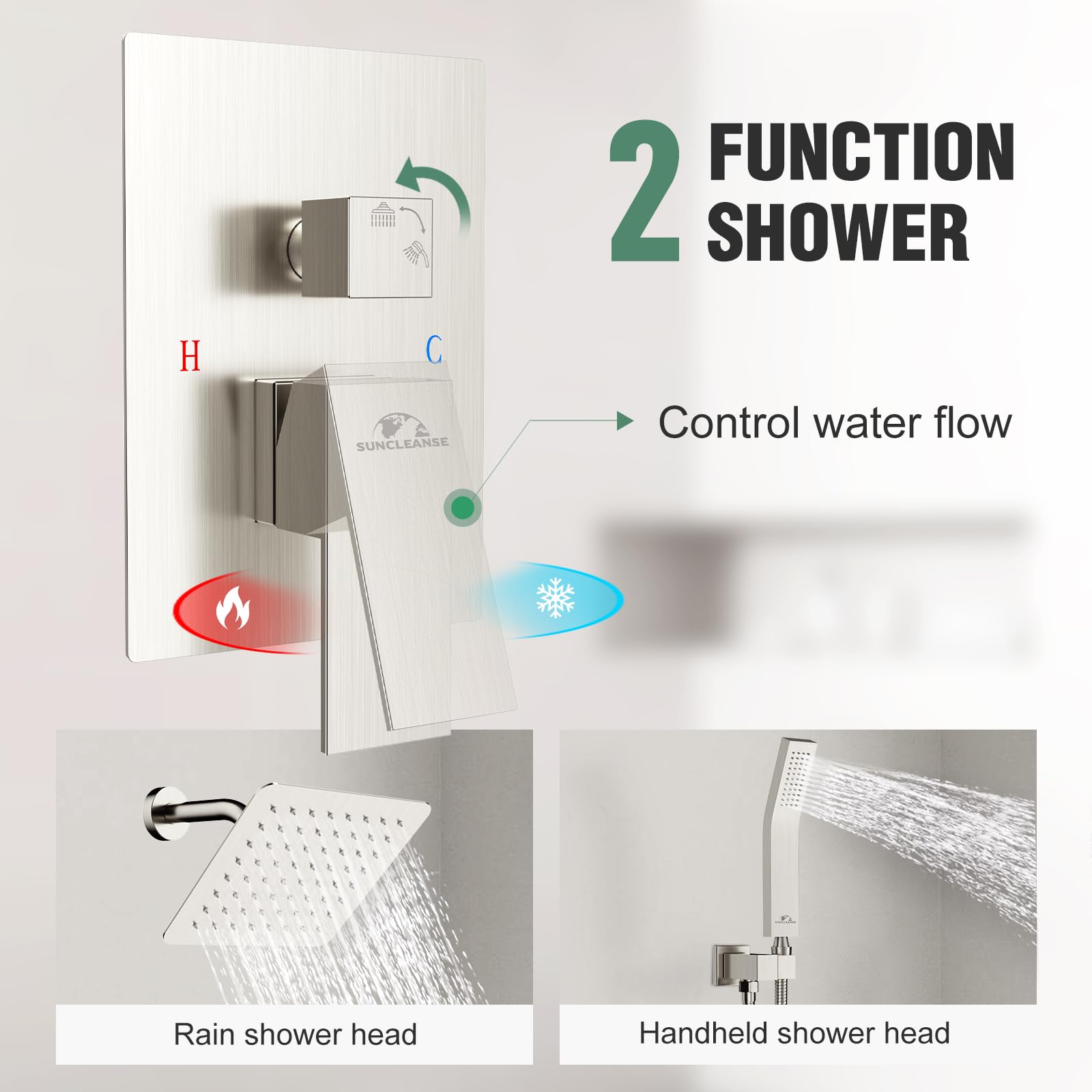 8 Inch Rainfall Shower System Set - Brushed Nickel Wall Mounted Shower Faucet with Handheld Spray & Trim - Perfect for Modern Bathrooms & Spa-Like Experience
