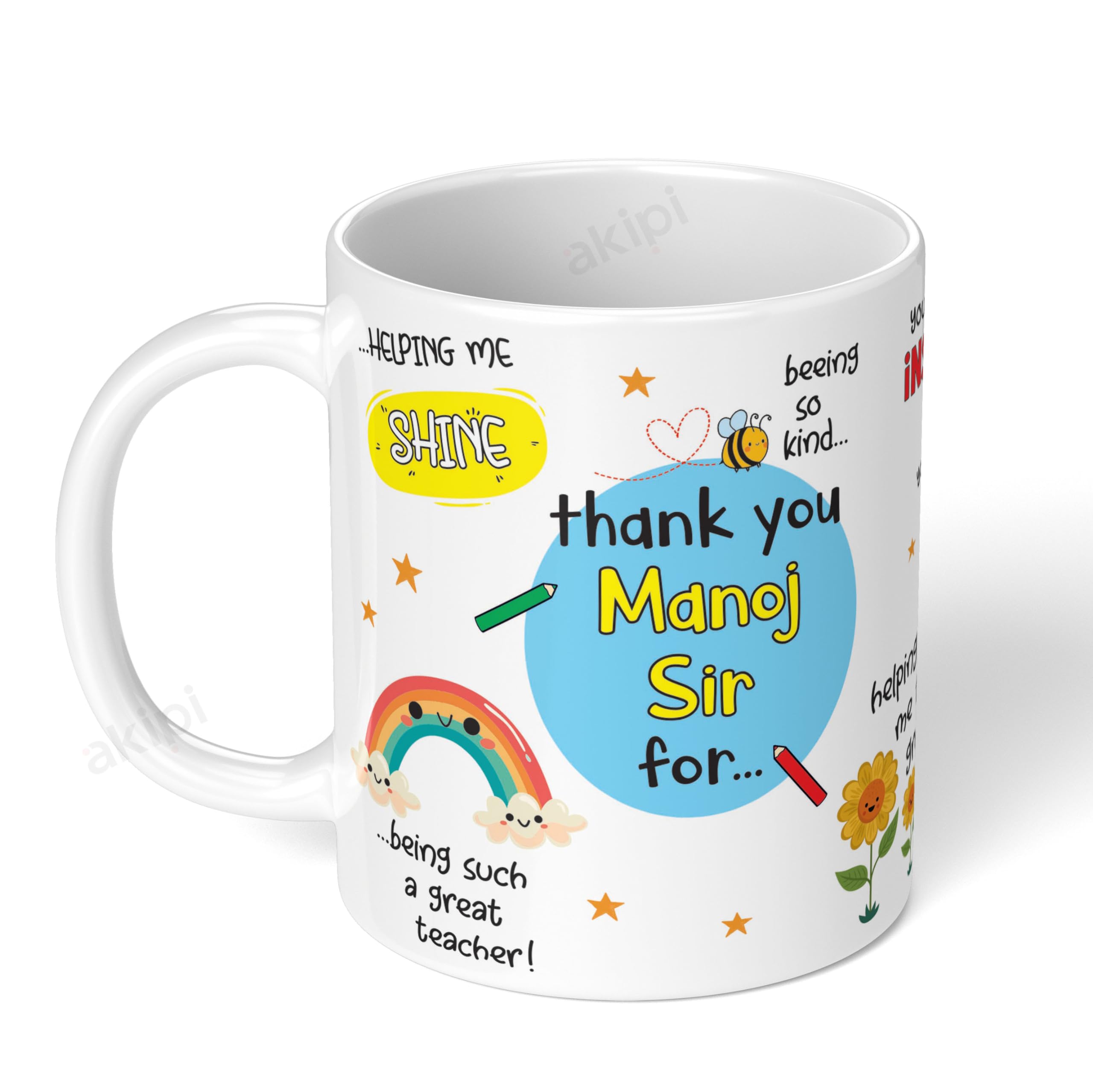 Personalized Thank You Teacher Mug with Name - Best Teacher Appreciation Gift - 11oz Ceramic Coffee & Tea Cup - Ideal for Teacher's Day, End of Year, Retirement - Akipi ARM677 (Ma'am/Sir)
