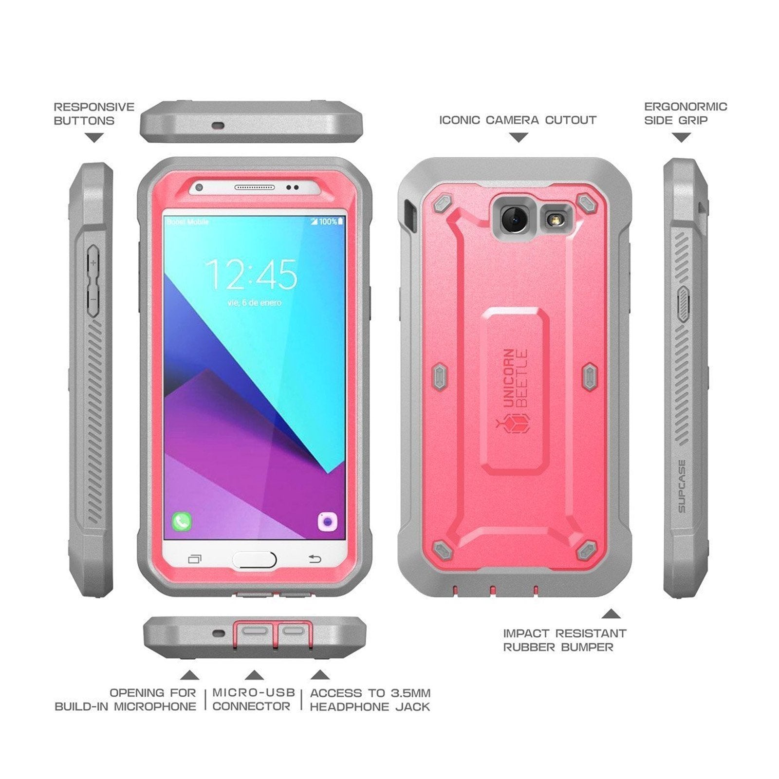 Samsung Galaxy J7 (2017) Unicorn Beetle Pro Rugged Case with Holster - Shockproof Full Body Protection - Pink (Open Box) | Perfect for Outdoor Activities, Construction Work & Extreme Sports Protection