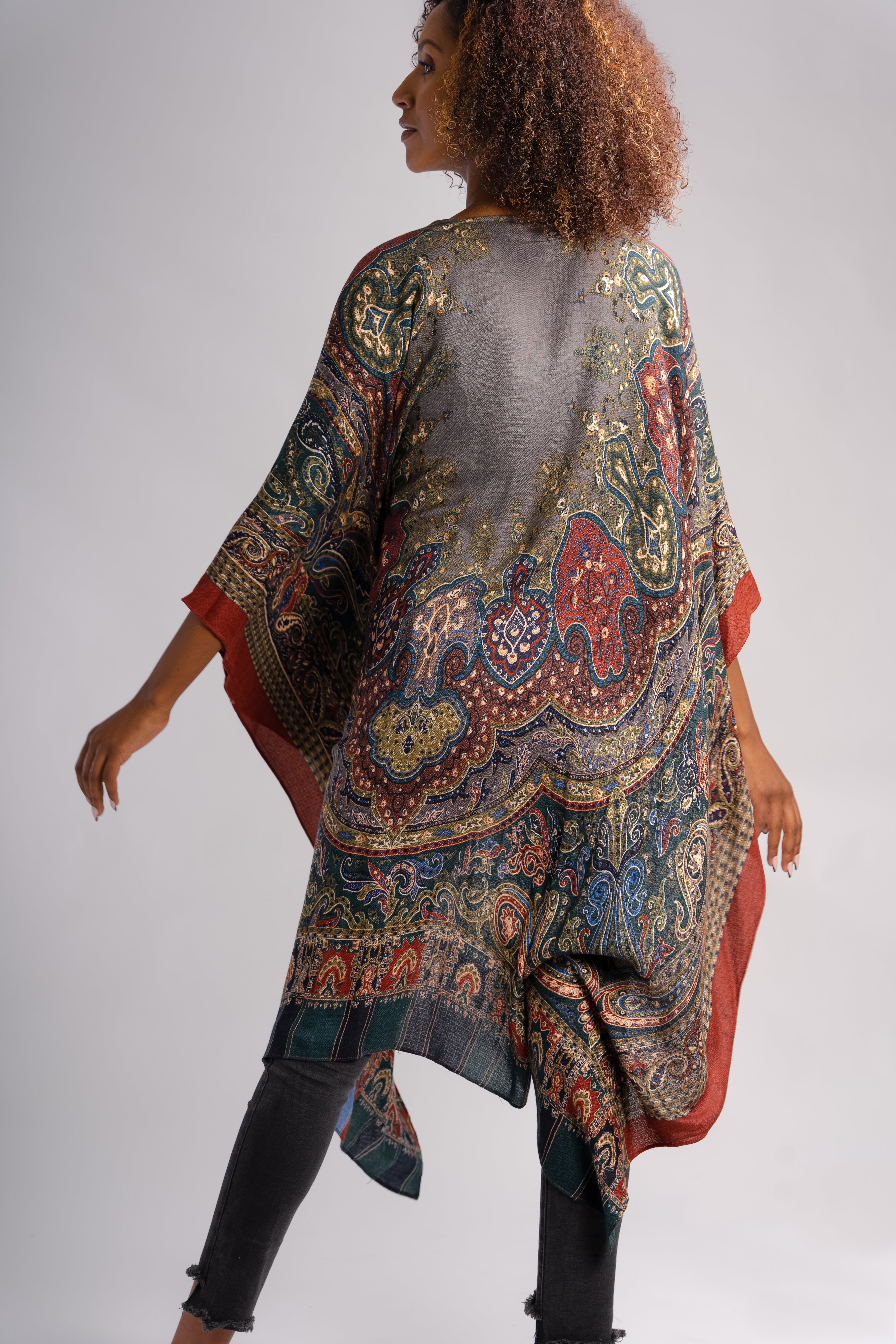 Bohemian Paisley Print High Low Kimono - Flowy Long Sleeve Open Front Cover Up for Women - Perfect for Beach, Festival & Lounge Wear