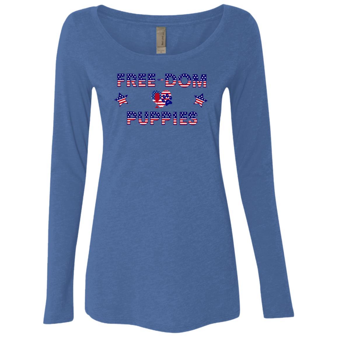 WineyBitches.Co Free Dom Puppies Women's Tri-Blend Long Sleeve Scoop Neck T-Shirt - Soft Comfort Fit for Casual Wear, Lounging & Everyday Outfits