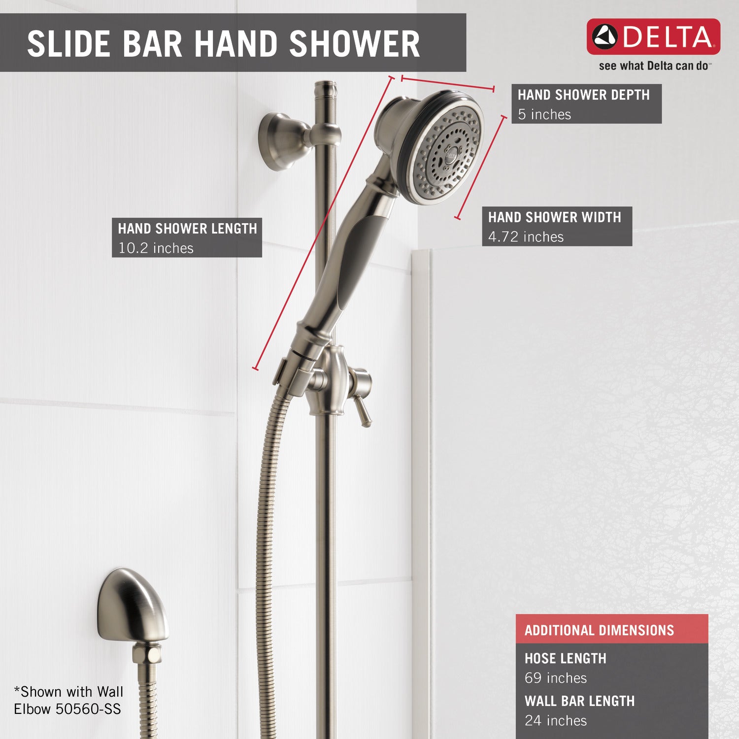 Delta 3-Setting Hand Shower with Slide Bar - Stainless Steel (Model 57021 SS) | Perfect for Bathroom Renovation & Spa-Like Shower Experience