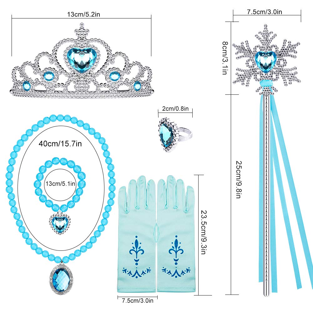 Frozen Elsa Princess Dress Up Set for Girls - Costume Jewelry, Crown, Headband Wig, Necklaces, Wands, Rings & Gloves | Disney Princess Party, Halloween Cosplay, Birthday Gift for Kids
