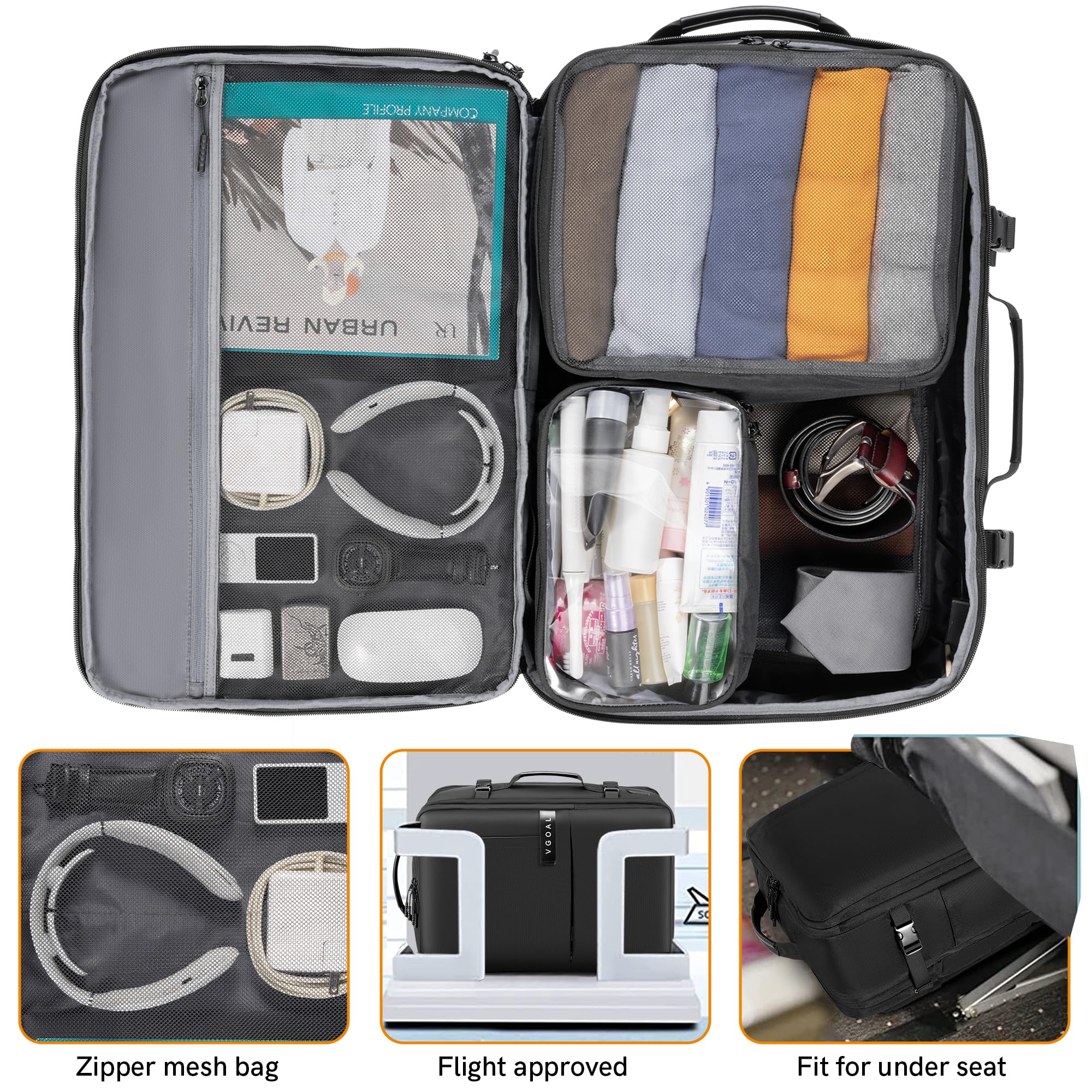 VGOAL 40L Expandable Carry On Travel Backpack with 4 Packing Cubes - 17 Inch Laptop Weekender Backpack for Business Trips, Airplane Travel & Weekend Getaways