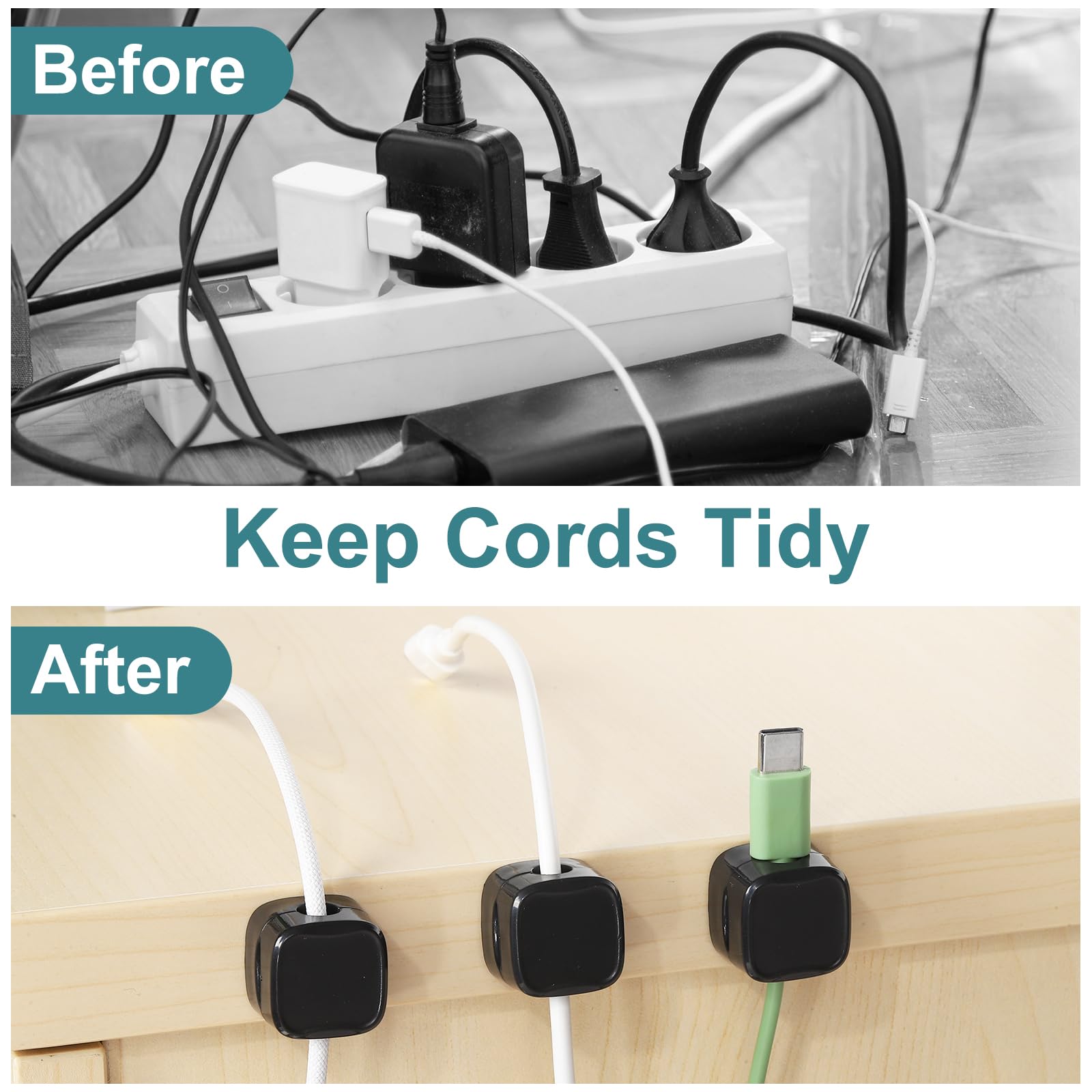 uxcell 6-Pack Magnetic Cable Clips - Adhesive Cord Organizer Holder for Desk, Wall & Nightstand - Black Rectangle Wire Management for Home & Office Use - Perfect for Organizing Phone Chargers, Headphones & USB Cables