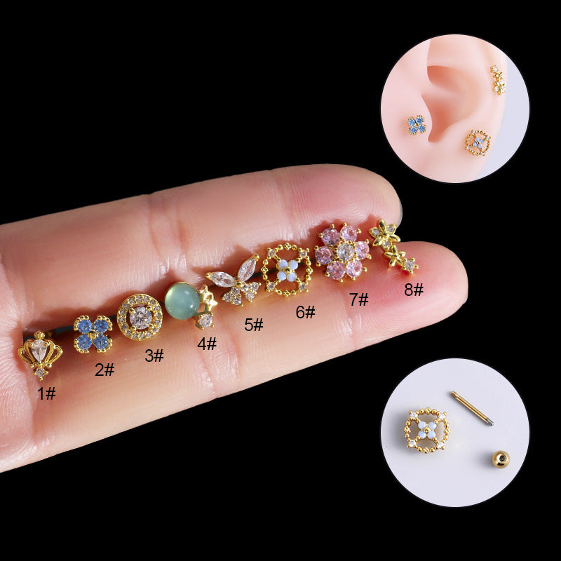 20G Cartilage Surgical Steel Tiny Flower & Butterfly Earrings - Conch & Ball Back Stud Earrings for Women | HSPJ892 | Perfect for Daily Wear, Parties & Gifts