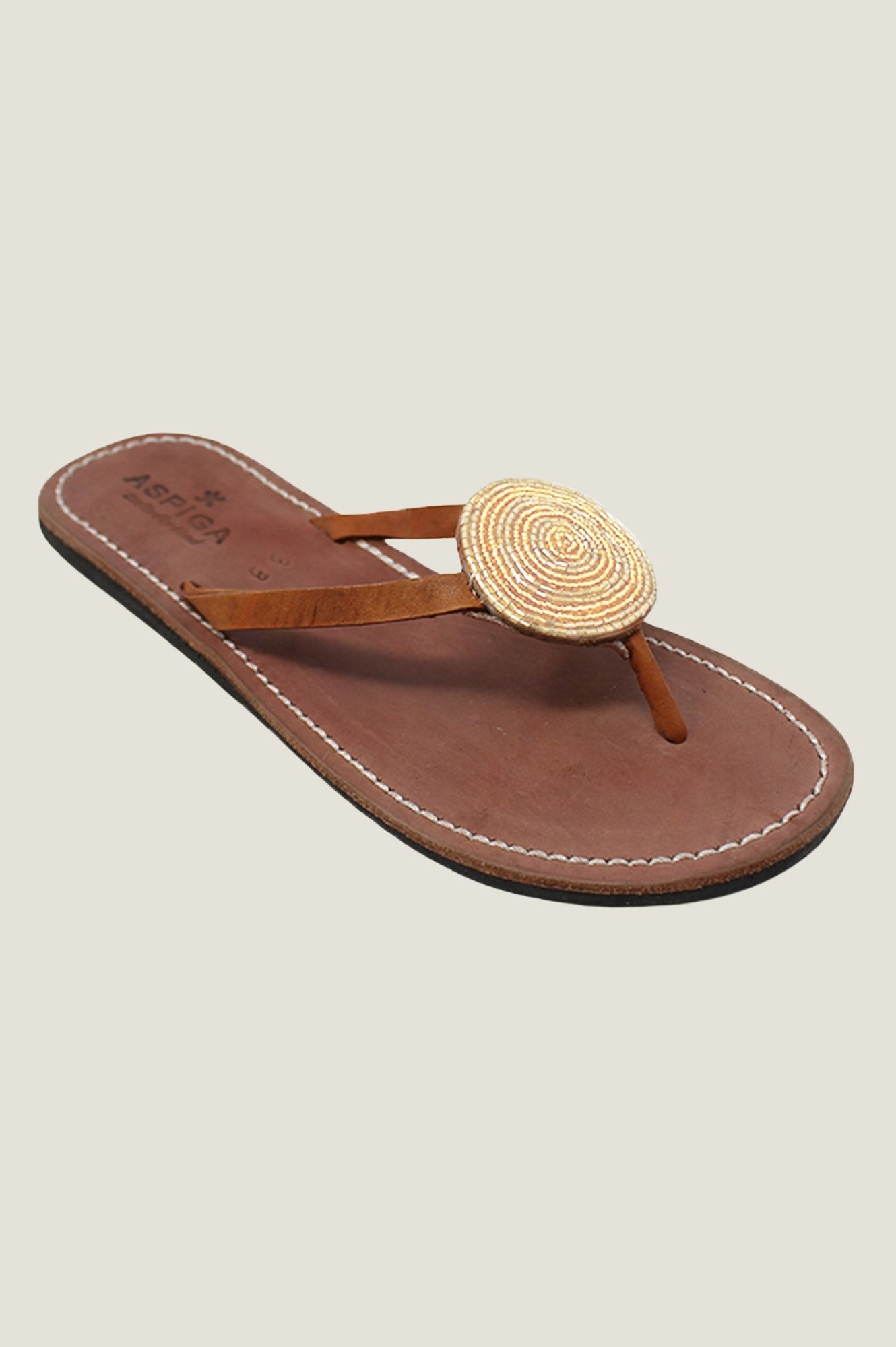 Light Gold Disc Leather Sandals for Women - Comfortable Summer Beach Walking Sandals | Perfect for Vacation, Poolside, and Casual Outings