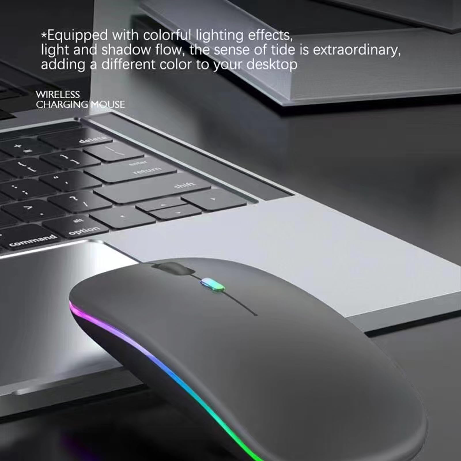 Wireless Bluetooth Mouse with LED, Rechargeable Dual Mode Silent Slim Mouse for Laptop - BT5.2 & USB Receiver, Portable Computer Mouse for PC, Mac, iPad, Tablet, Phone & TV - Perfect for Office, Home & Travel Use (Grey)