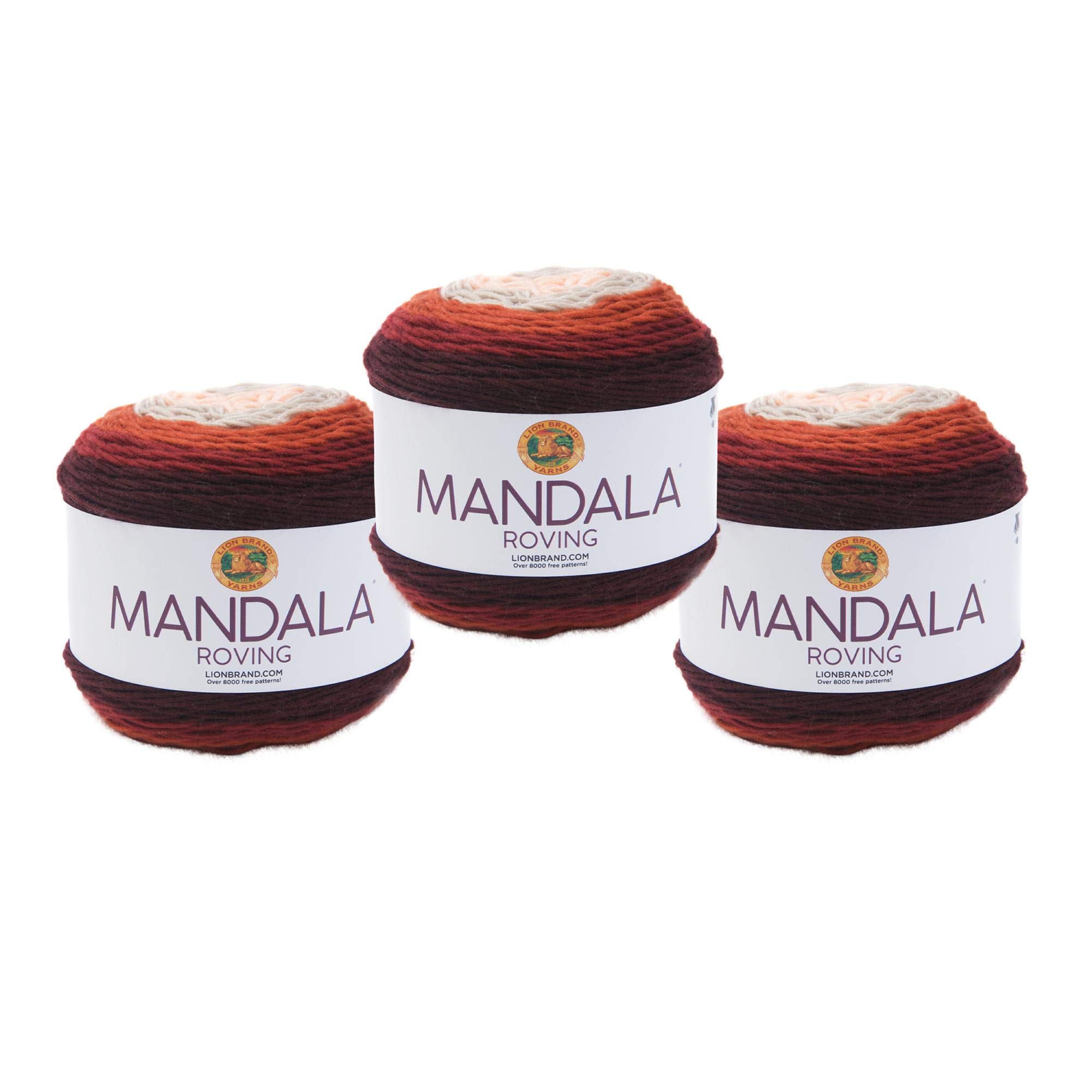 (3 Pack) Lion Brand Yarn Mandala Roving Yarn in Cinnabar - Soft Chunky Wool Blend for Knitting, Crochet & DIY Crafts | Perfect for Scarves, Blankets & Home Decor Projects
