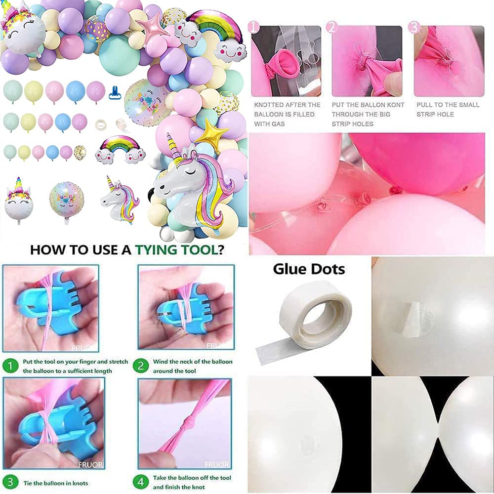Unicorn Balloons Arch Garland Kit - 5/12/18 Inch Pastel Balloons Set with Macaron & Rainbow Balloons for Girls Birthday Party, Baby Shower, Wedding Decorations - Perfect for Unicorn Themed Events, Kids Room Decor, and Photo Backdrops