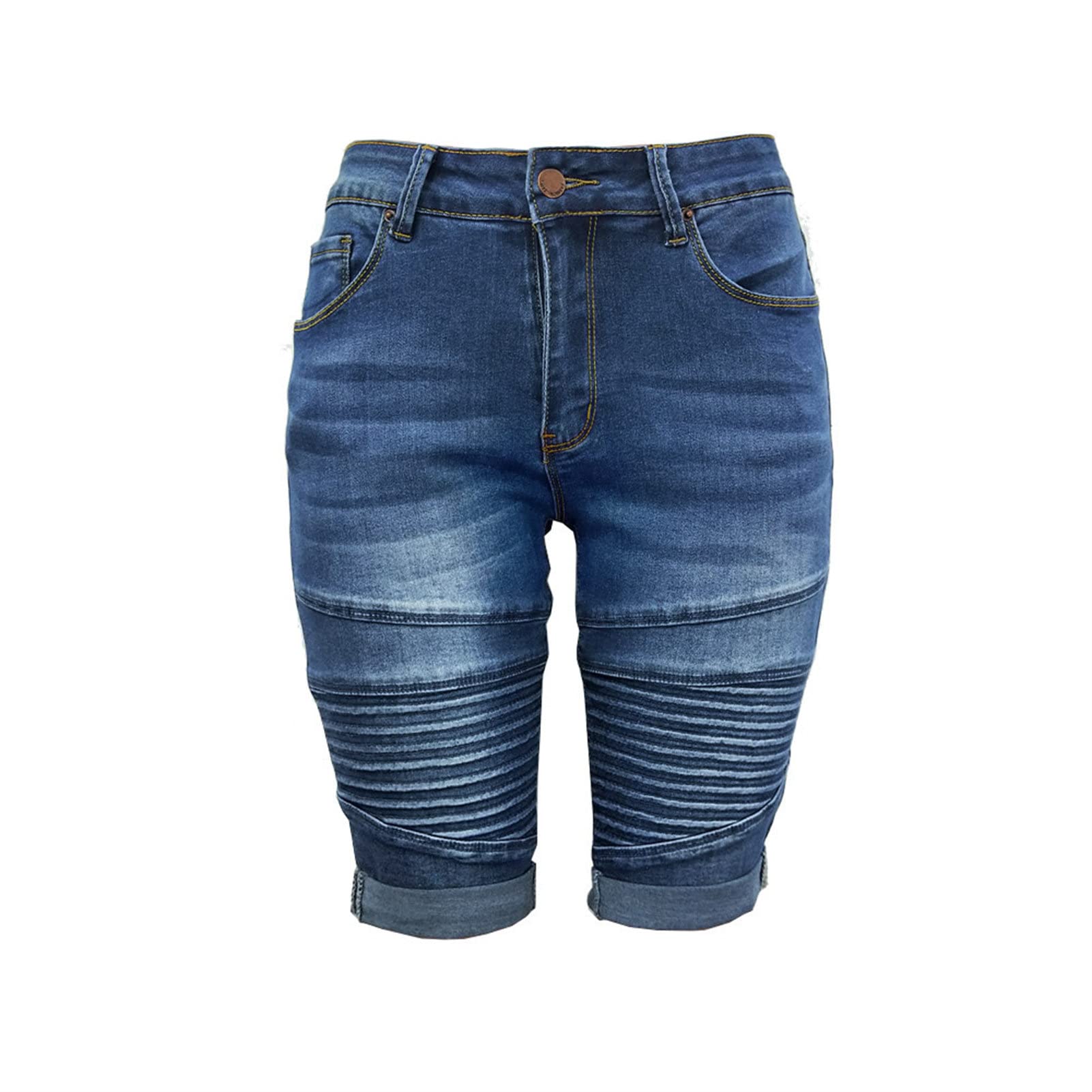 Women's Stretch Skinny Denim Biker Shorts - Mid Waist Distressed Bermuda Jeans Shorts for Casual Wear | Perfect for Summer Outfits, Cycling & Street Style Fashion