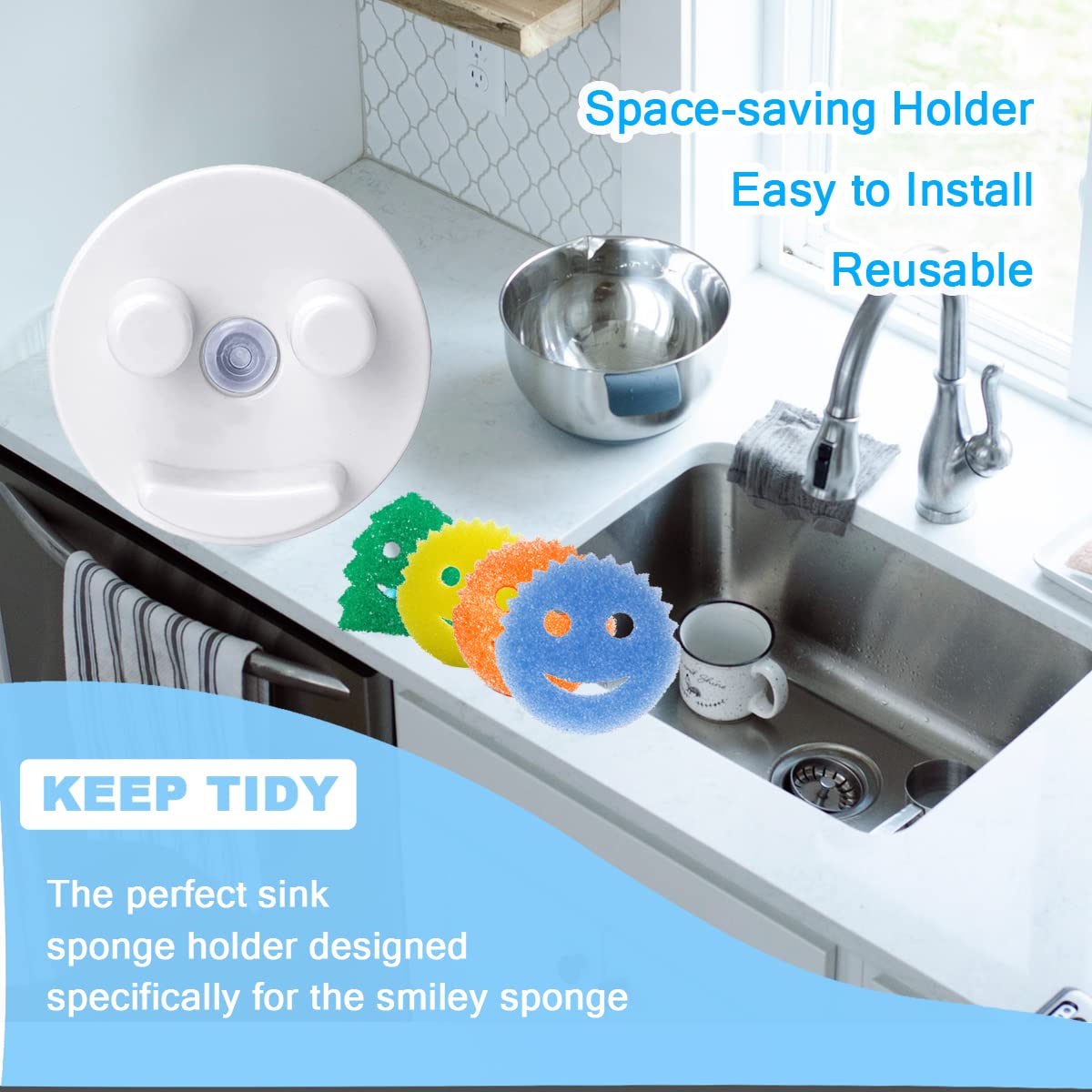 Non-Slip Suction Cup Scrub Sponge Holder for Kitchen Sink - Rustproof Sponge Caddy Organizer with Drain Holes (1 Pack) - Perfect for Dishwashing, Countertop Cleaning & Bathroom Organization
