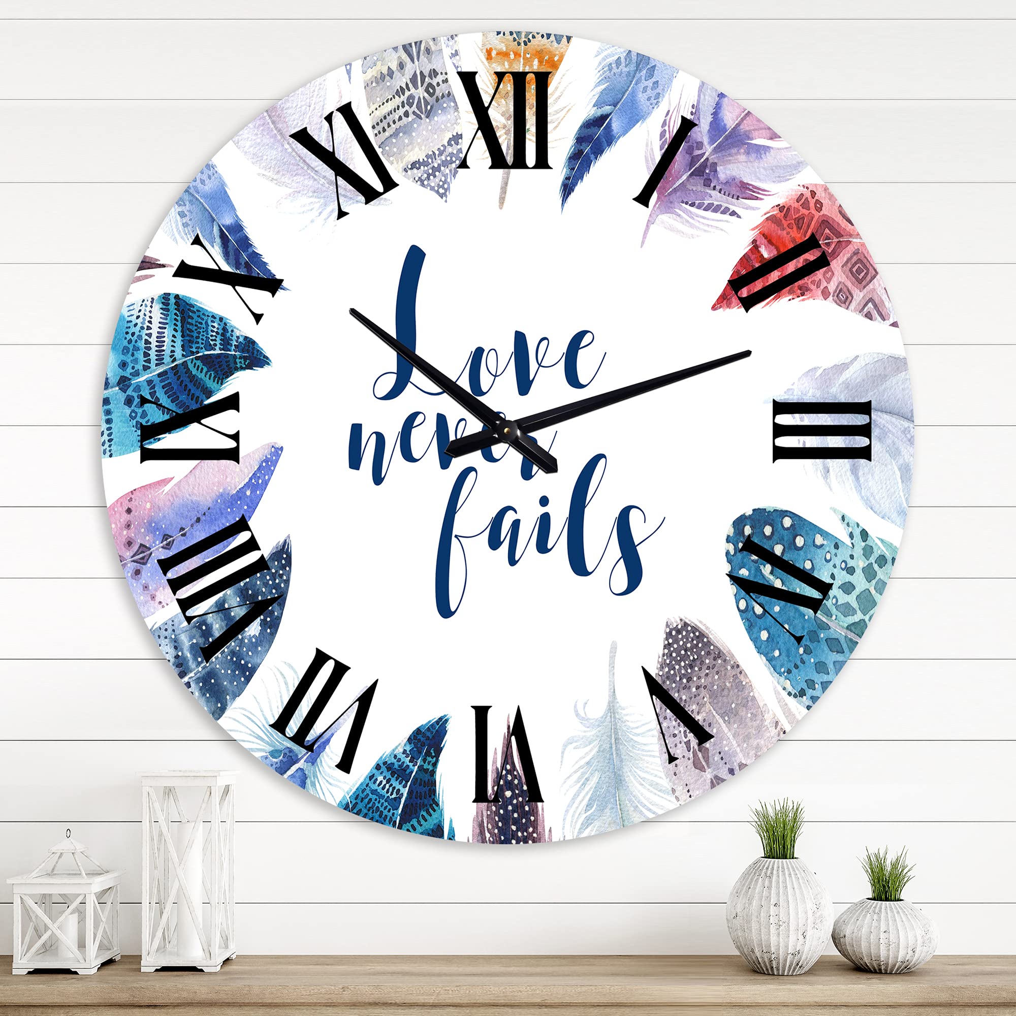 Bohemian Wall Clock with Feather Design & Inspirational Quote - Large Decorative Clock for Kitchen, Living Room, Bedroom - Perfect for Boho Home Decor & Gift Giving