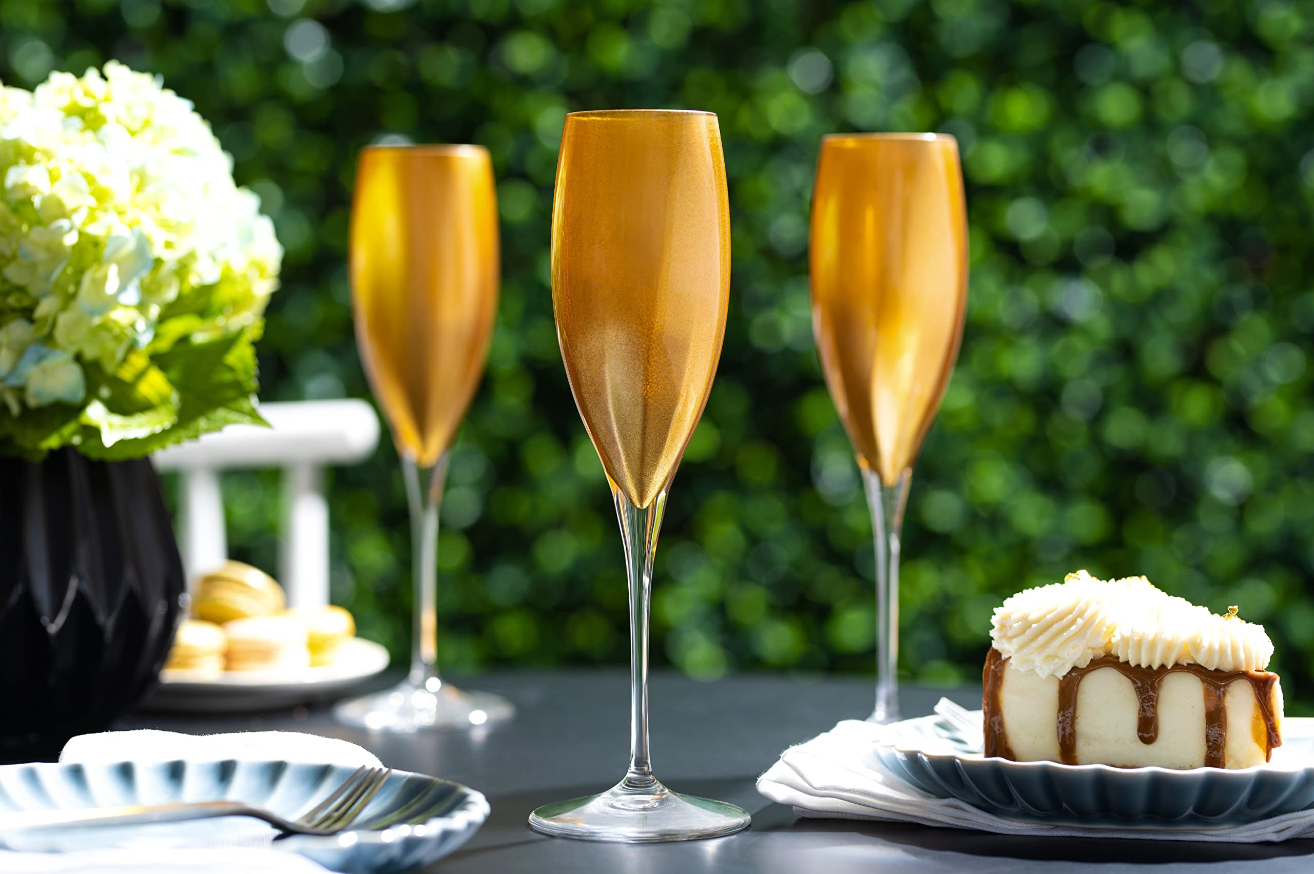 Premium Barski Crystal Champagne Flutes Set of 6 - 11oz Gold Decorated Wedding Toast Glasses, European Made - Perfect for Weddings, Anniversaries & Celebrations