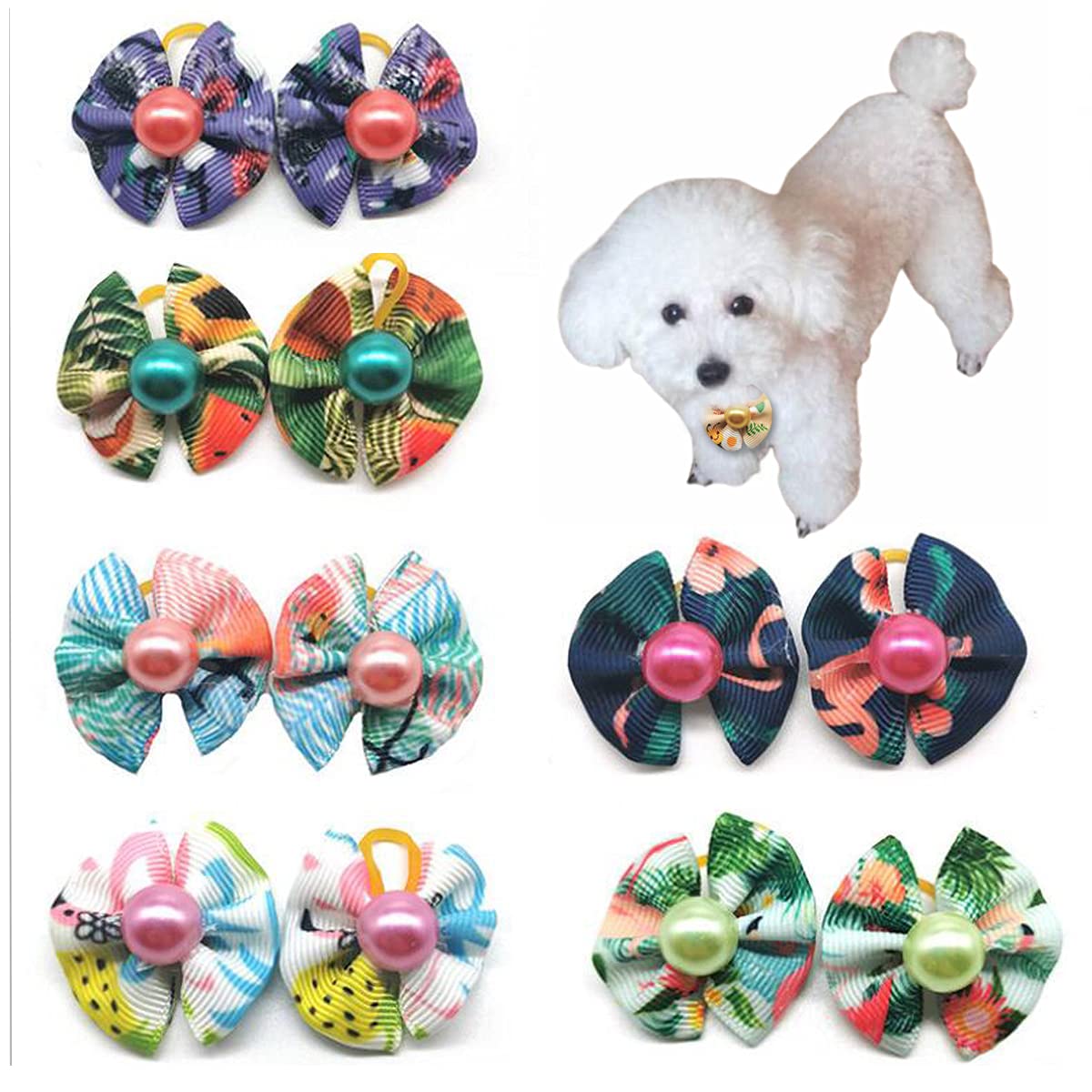 50 Pcs Pet Hair Bows with Rubber Bands - Dog Accessories for Holidays & Parties (Mixed Colors)
