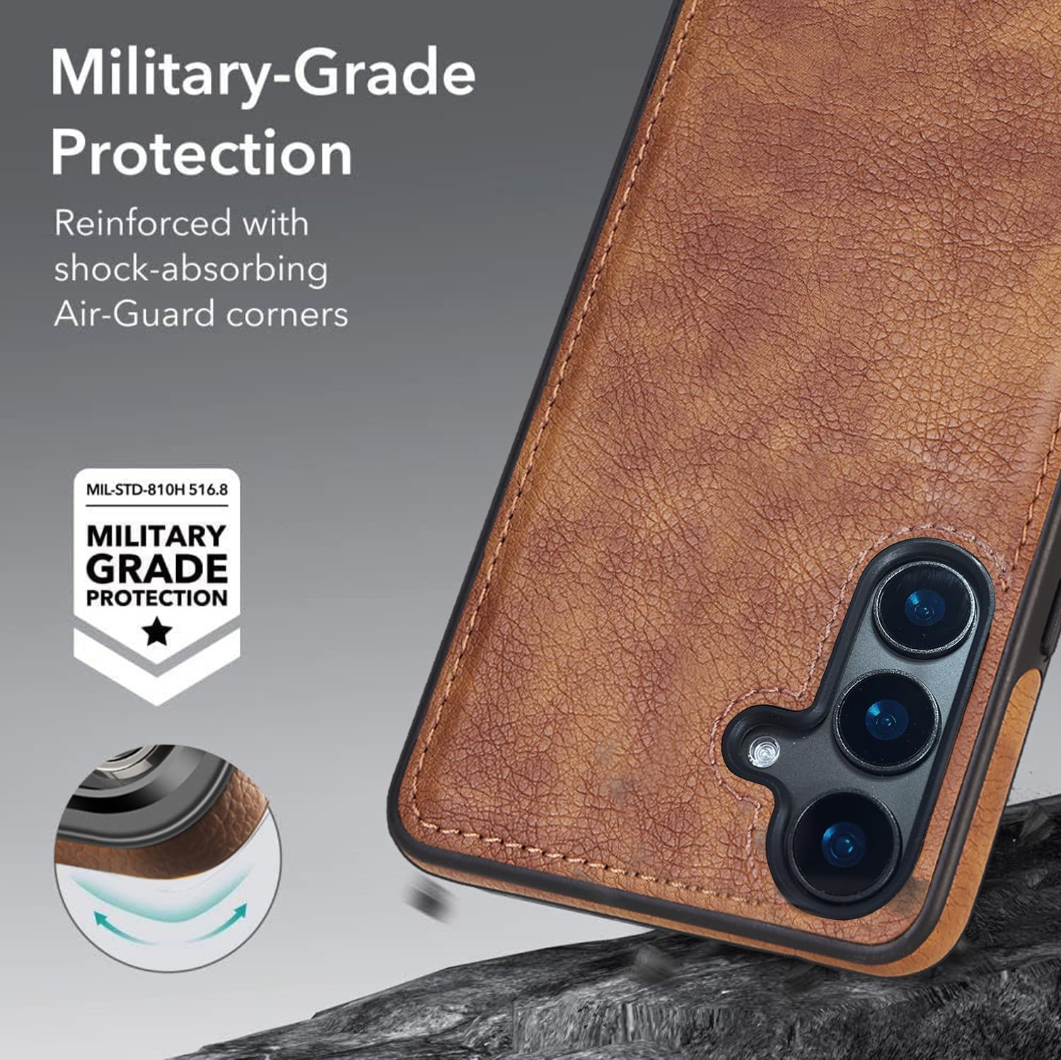 Premium Leather Case for Samsung Galaxy A35 5G - Slim Shockproof Cover with Kickstand (Brown) | Perfect for Work & Travel