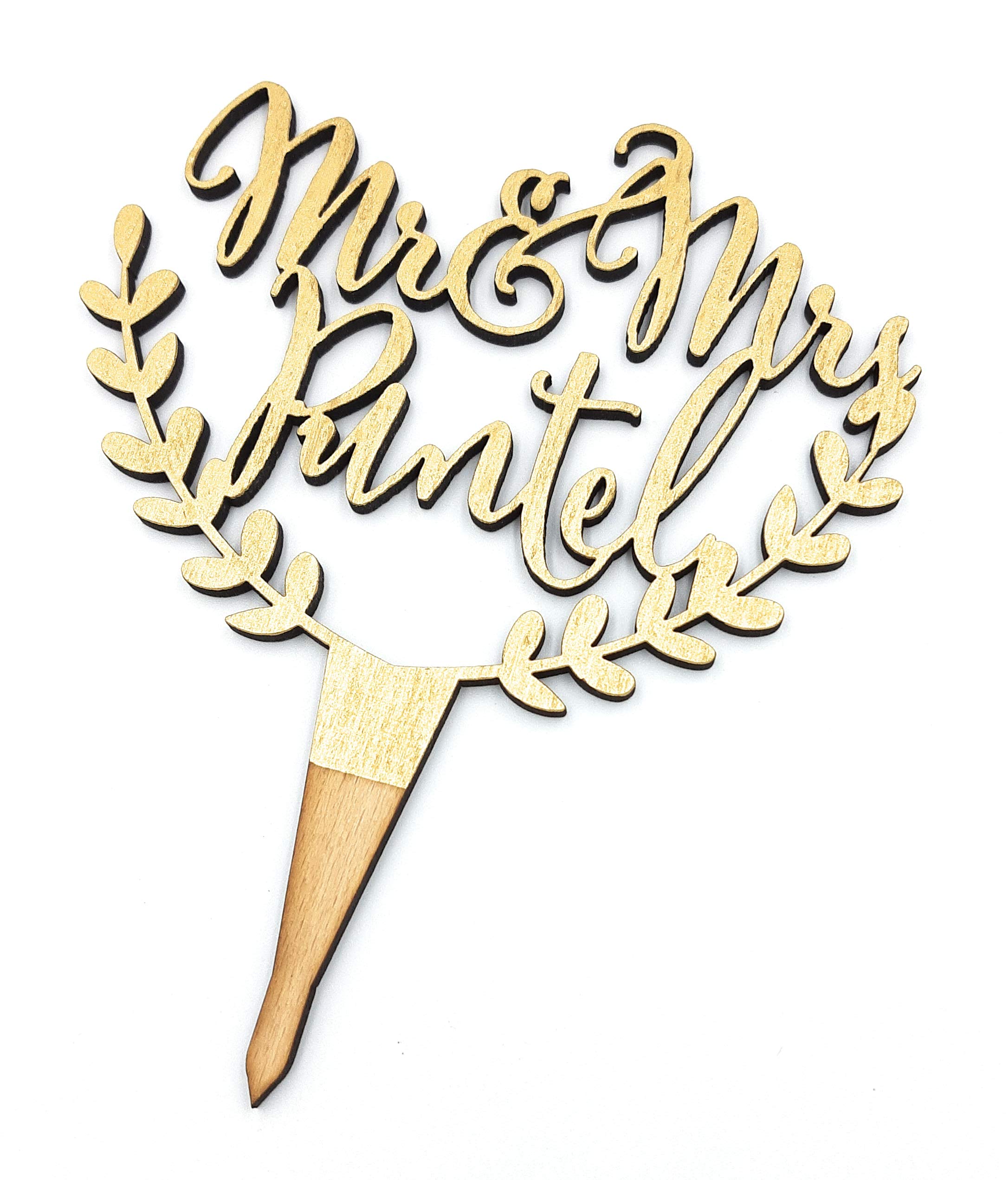Custom Wedding Cake Topper - Personalized Rustic Cake Topper with Leaf Design & Names - Perfect for Wedding Cakes, Anniversary Cakes & Special Occasion Desserts