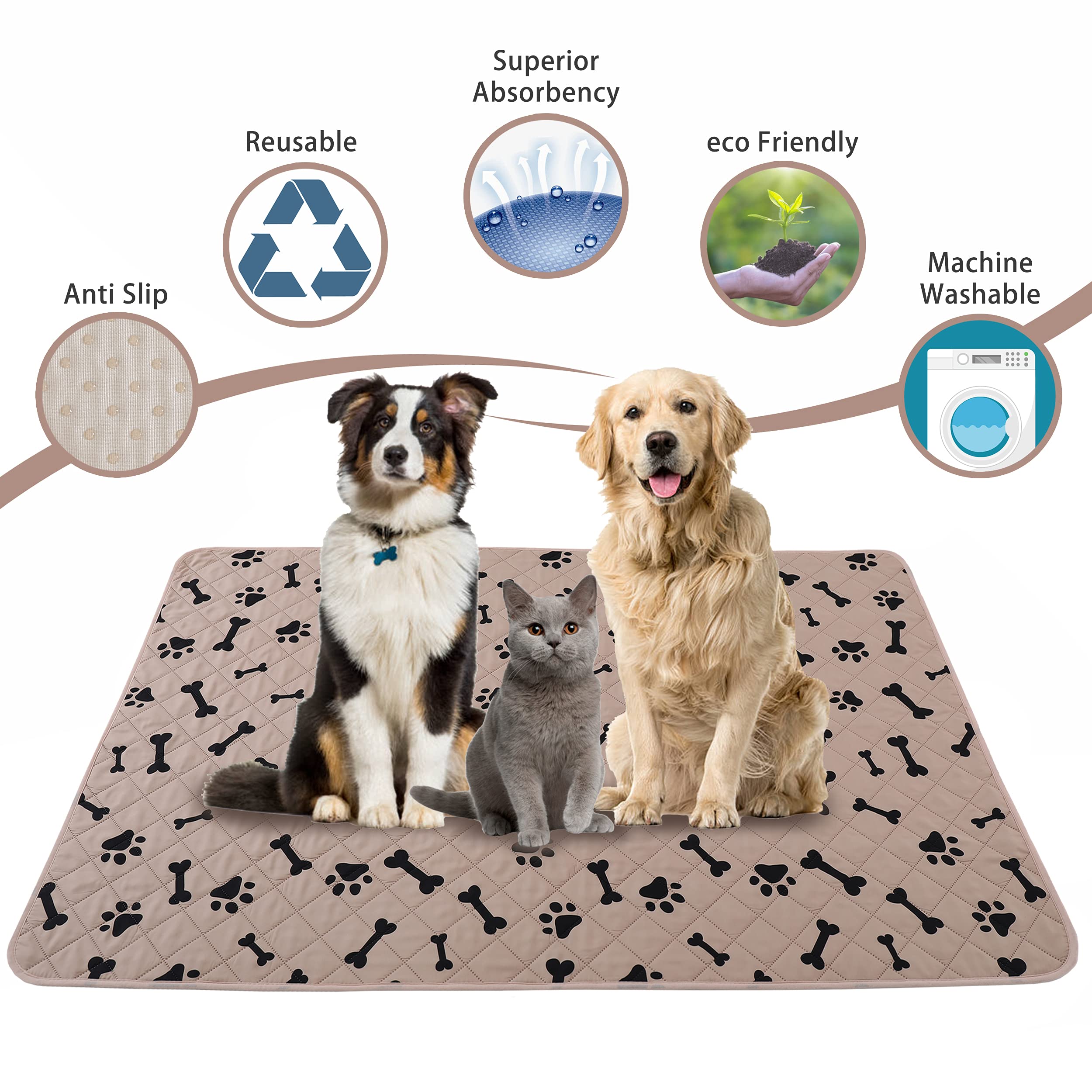 Washable Dog Crate Pee Pads - Non-Slip Absorbent Puppy Training Pads for Small Dogs, Waterproof Pet Rug Mat for Kennel & Indoor Use (4060 Beige) - Perfect for Crate Training, Housebreaking & Travel