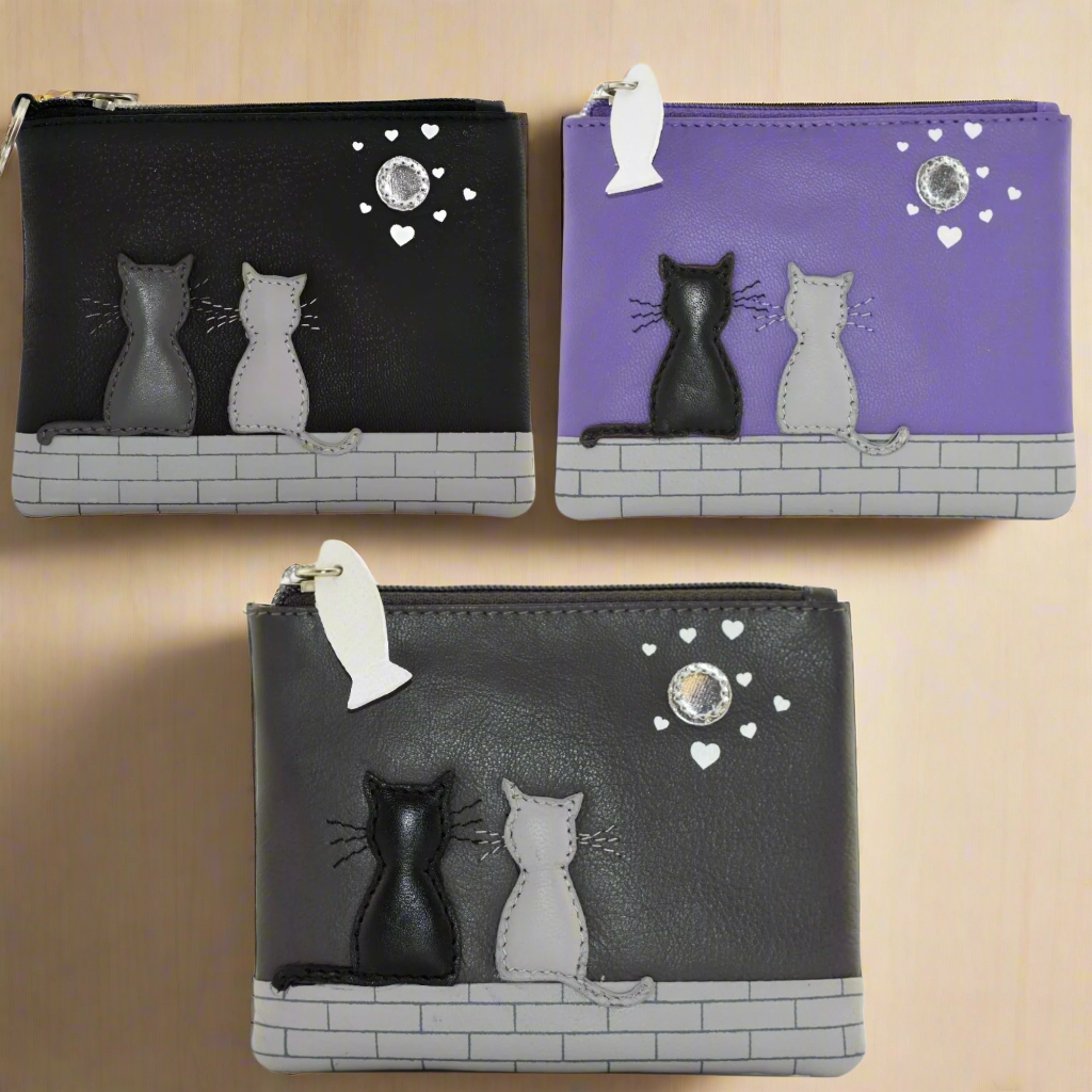 Stylish Mala Leather Midnight Cats Coin Purse in Purple - Perfect for Women's Accessories, Gift Giving & Everyday Use