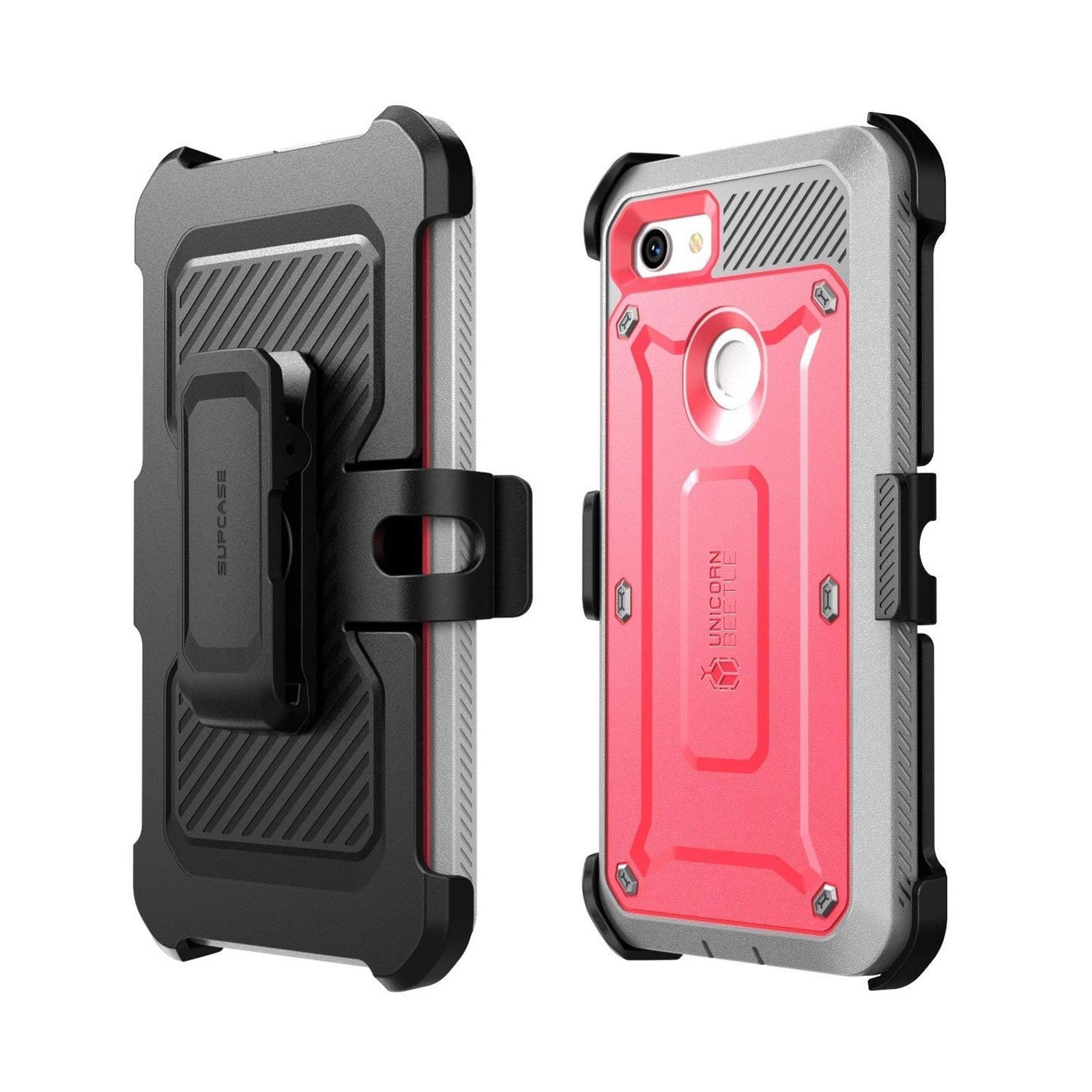 Google Pixel 3 Unicorn Beetle Pro Rugged Holster Case with Built-in Screen Protector - Shockproof & Drop Protection - Pink - Perfect for Outdoor, Work & Extreme Sports