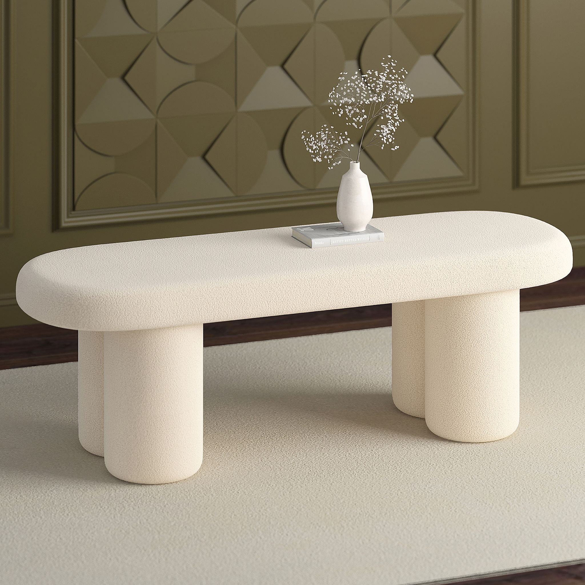 Azoro Bench - Warm Grey Upholstered Indoor/Outdoor Seating - Perfect for Patio, Garden, and Living Room Decor