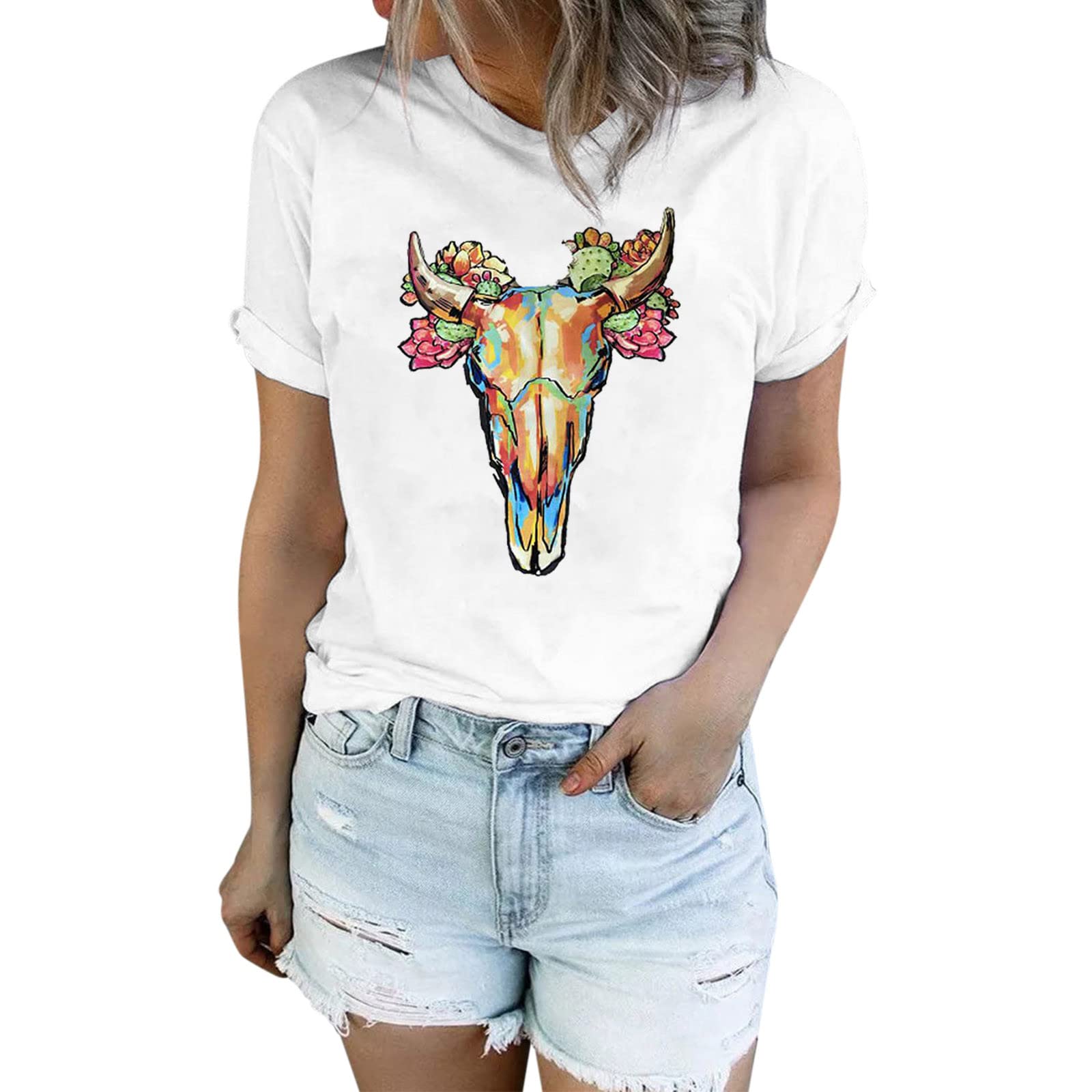 Vintage Western Denim Shirts for Women - Aztec Graphic Summer Tees | Casual Boho Tops for Outdoor Music Festivals