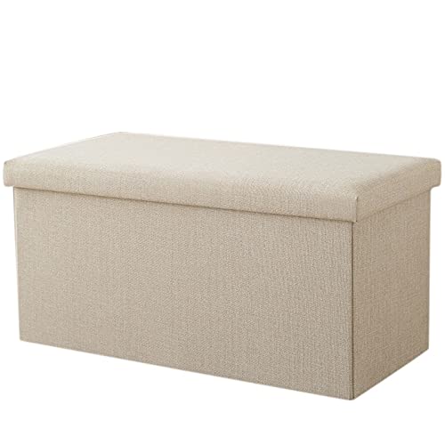 Rectangular Storage Stool - Foldable Ottoman Footrest with Seat & Storage Space for Living Room, Bedroom & Office - Beige Multi-Functional Furniture for Home Organization