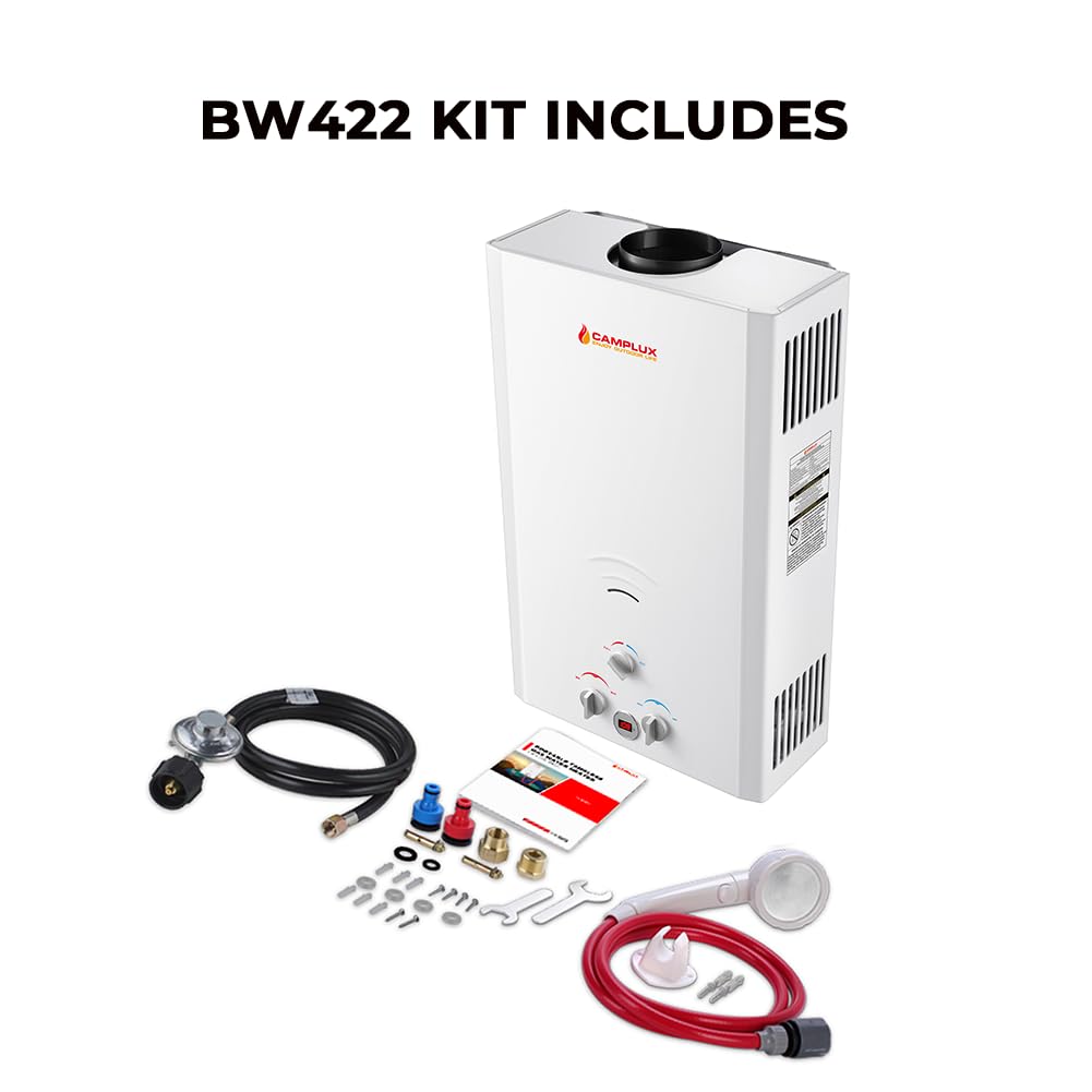 CAMPLUX 4.22 GPM Outdoor Propane Tankless Water Heater - 16L Portable Instant Hot Water System for Camping, RV, Tiny House & Off-Grid Living (110,000 BTU, BW422) | Perfect for Showers, Washing Dishes & Outdoor Sinks