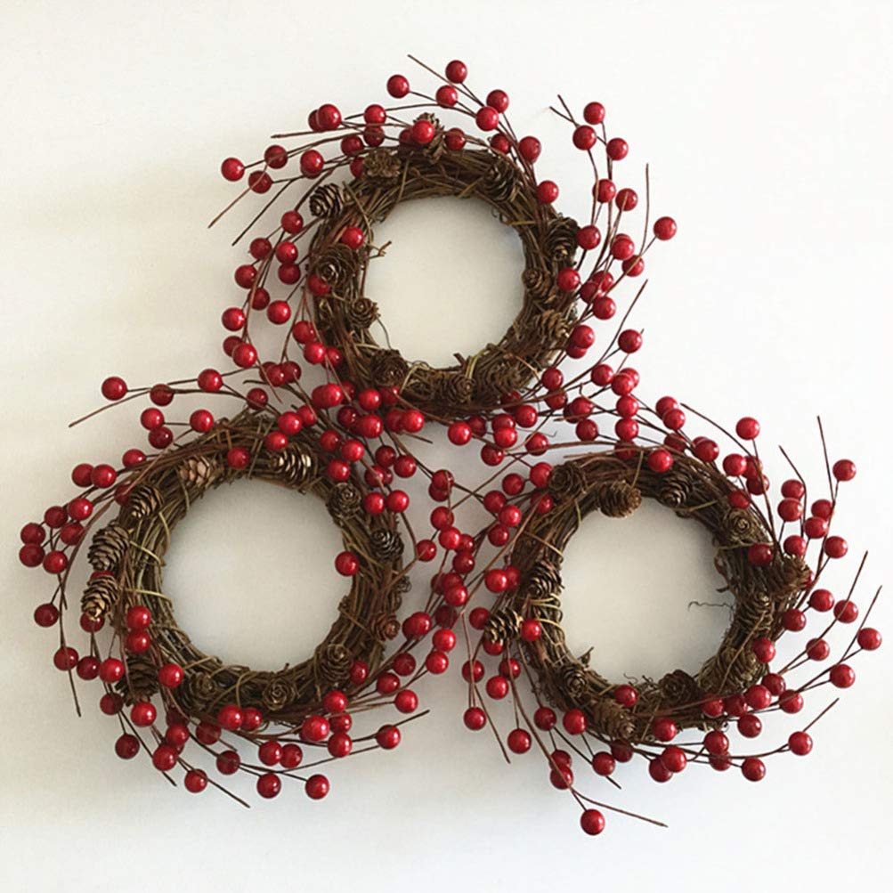 TENDYCOCO Artificial Berry and Pine Wreath - Spring Autumn Christmas Decor with Red Berries, Twigs & Candles for Indoor Outdoor Home Door Wall Mantel Holiday Party Wedding Decoration