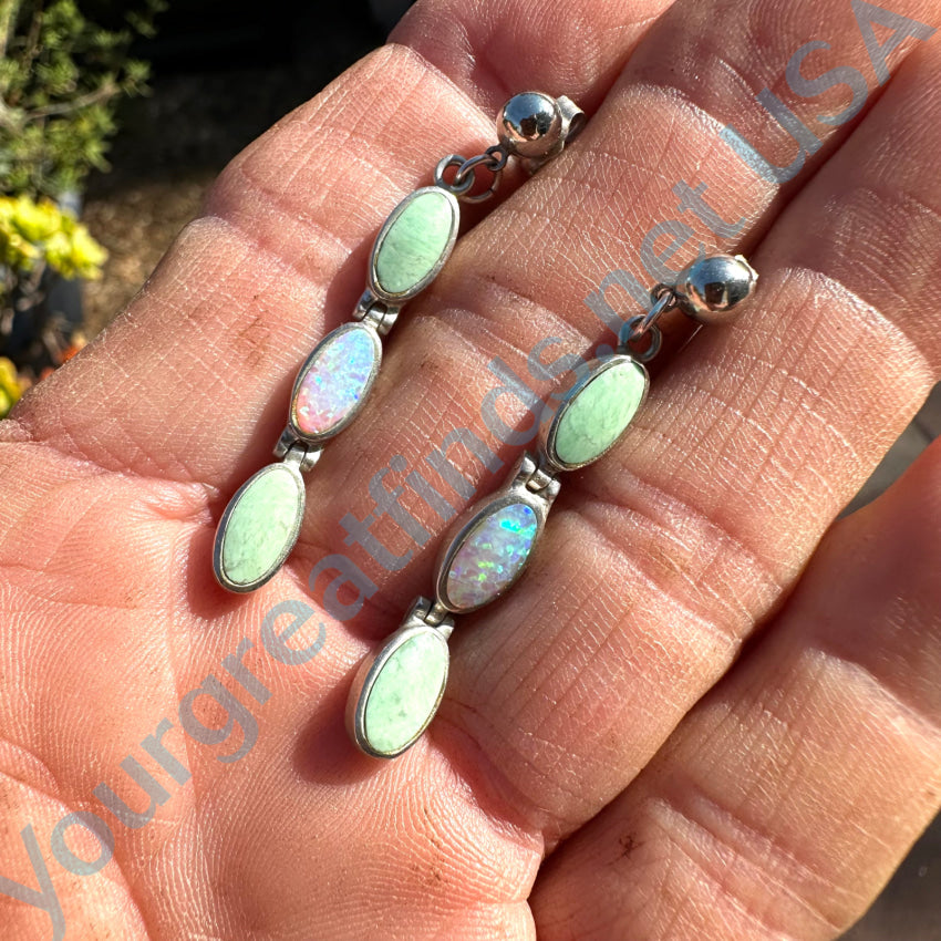 Sterling Silver Mint Turquoise & Opal Stud Earrings for Women – Handmade Dainty Pierced Post Jewelry for Everyday Wear & Special Occasions