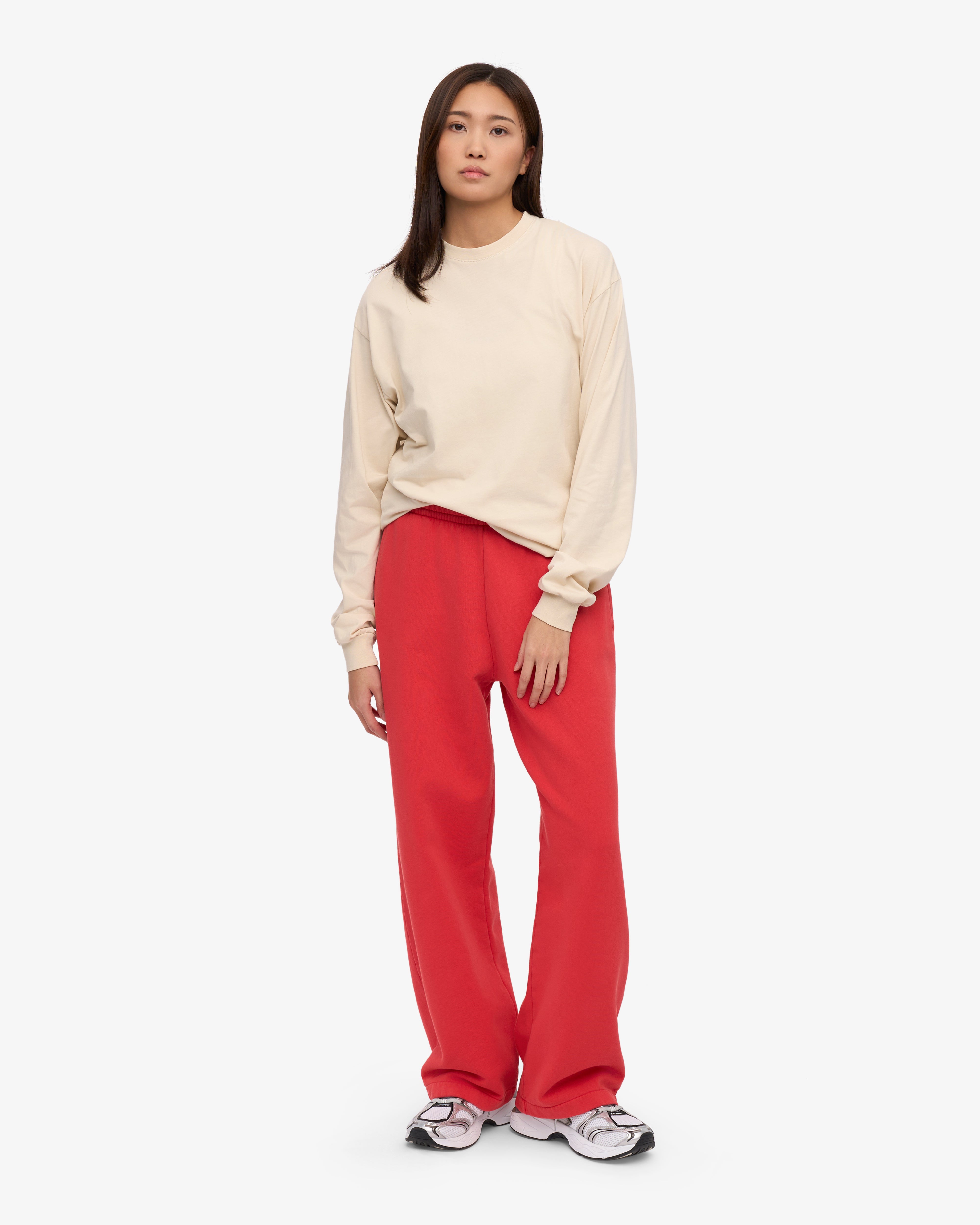 Organic Straight Leg Sweatpants for Women - Soft Red Tangerine Lounge Pants - Comfortable Casual Wear for Yoga, Running Errands & Relaxing at Home