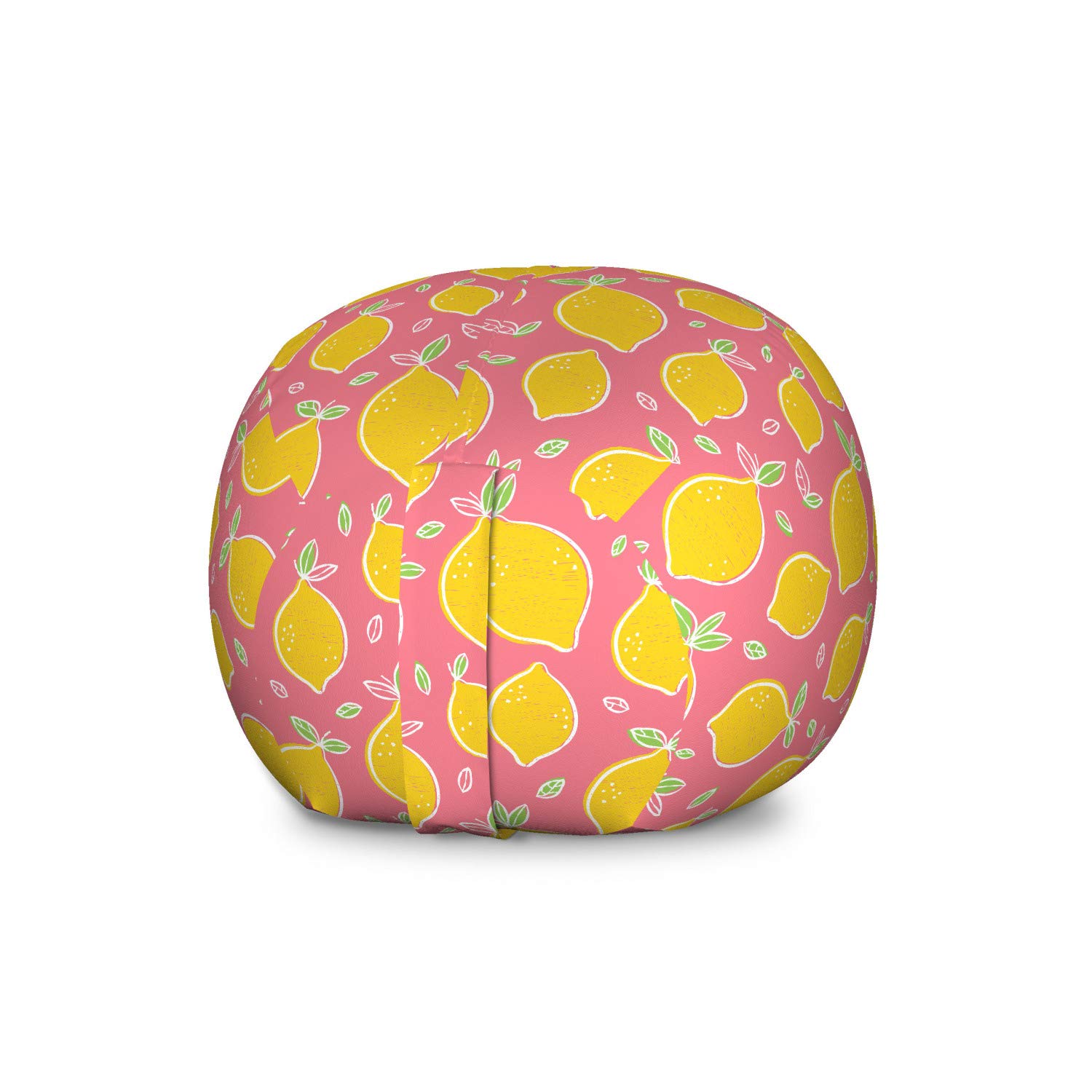 Ambesonne Lemons Toy Storage Bag Chair - Large Washable Stuffed Animal Organizer with Sour Juicy Fruit Pattern in Earth Yellow & Pastel Pink - Perfect for Kids' Room, Playroom & Nursery Organization
