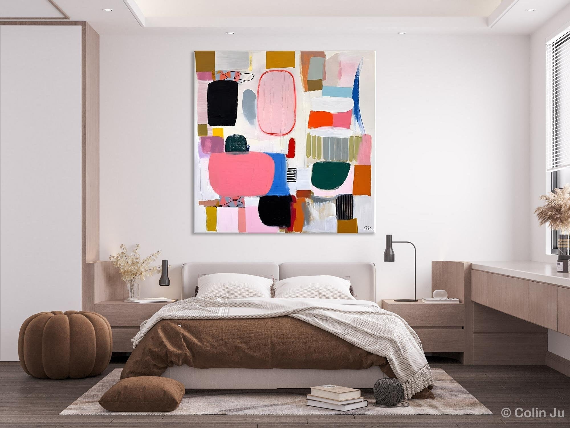Modern Geometric Acrylic Wall Art - Large Abstract Canvas Painting for Bedroom Decor | Contemporary Original Artwork for Living Room & Office