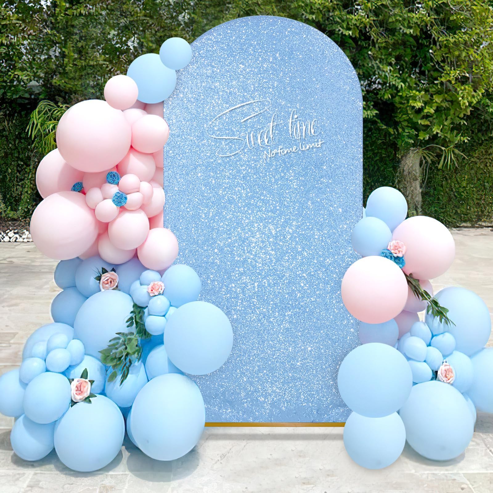 6FT Glitter Wedding Arch Backdrop - Baby Blue Spandex Cover for Party & Banquet Decor