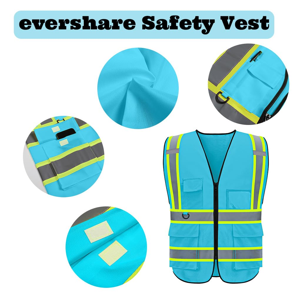 Custom Logo Reflective Safety Vest with 5 Pockets & Zipper - High Visibility Work Vest for Outdoor Construction, Road Work & Night Running - ANSI Certified Safety Gear