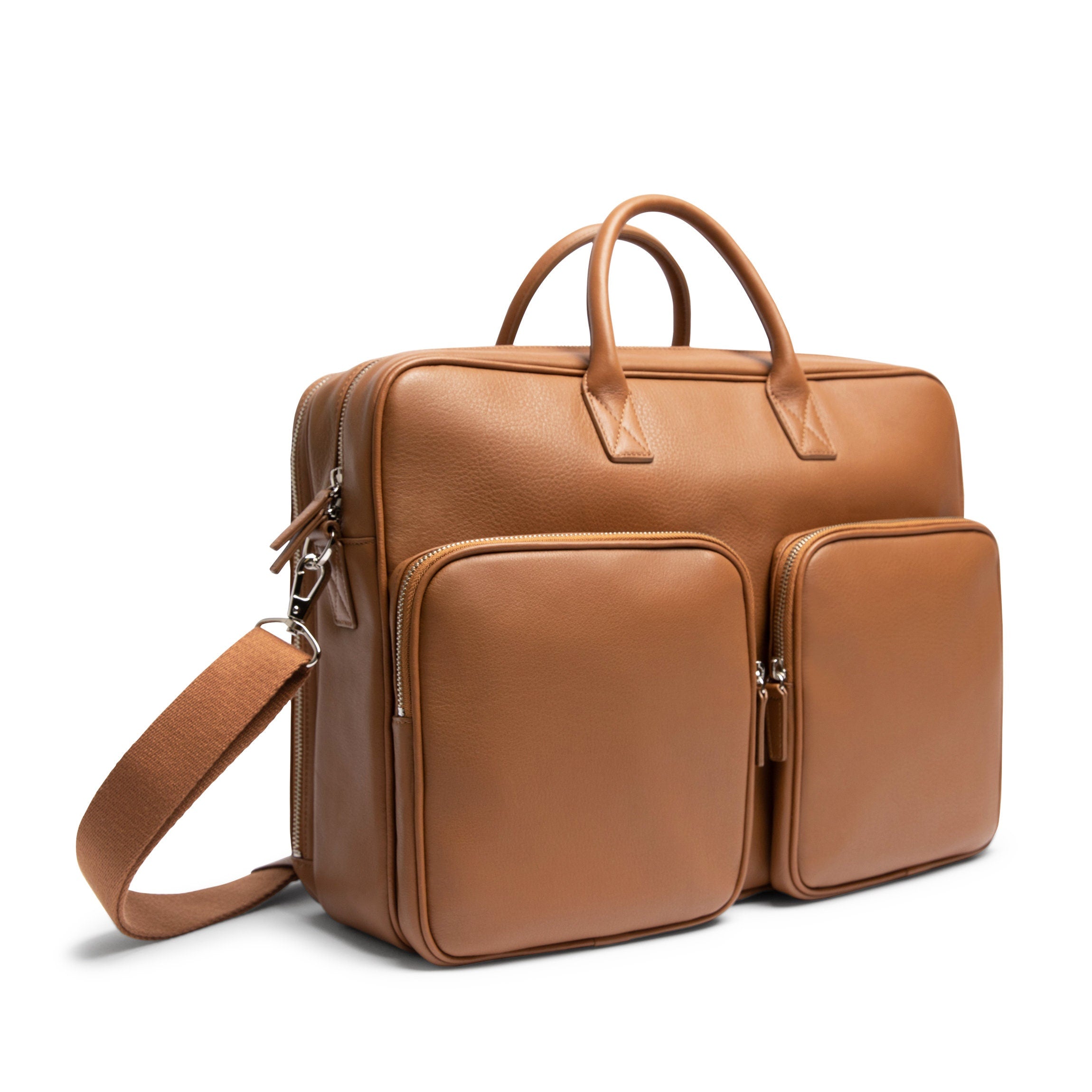 Warren Large Genuine Leather Briefcase for Men - Professional Business Laptop Bag with Shoulder Strap - Cognac Brown Executive Messenger Bag for Work, Office & Travel