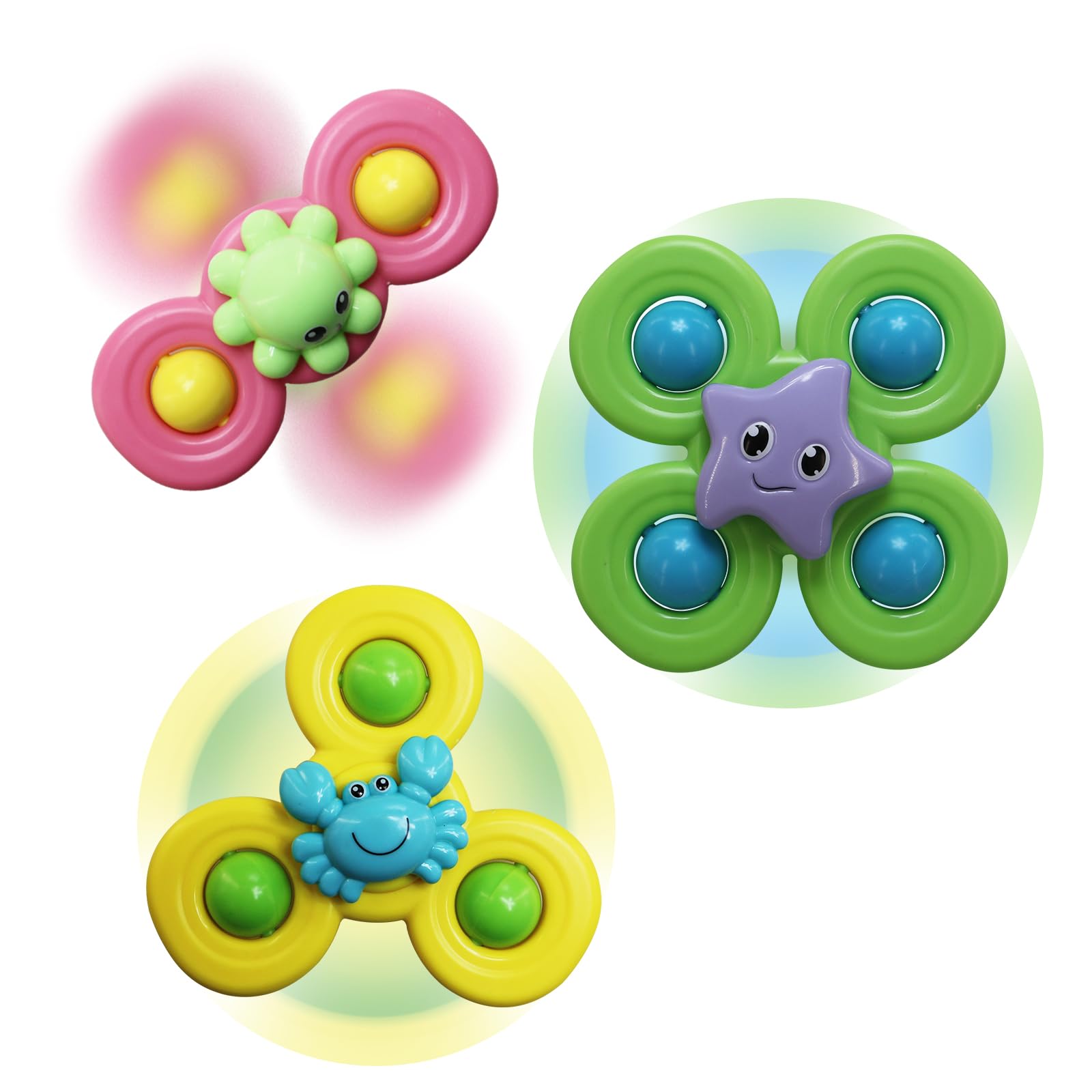 3PCS Suction Cup Spinner Toys for Toddlers - Sensory Bath Toys for Kids Ages 3+ | Fun Ocean-Themed Spinning Tops for Boys & Girls | Perfect Birthday Gift for 3 Year Olds | Great for Bathtime Play & Stress Relief