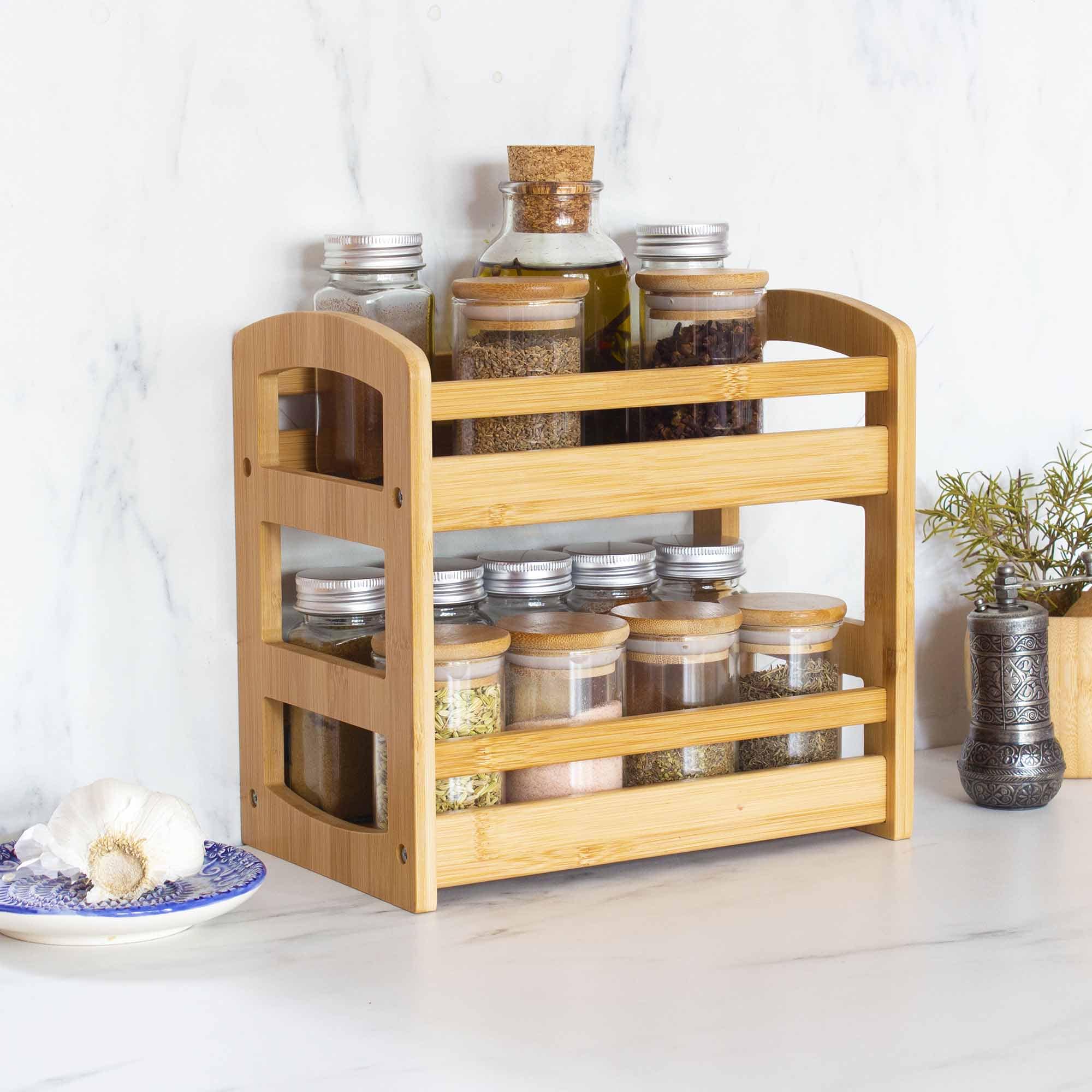 2 Tier Spice Rack Organizer - Space Saving Kitchen Cabinet Shelf for Spices, Seasonings & Jars - Perfect for Pantry, Countertop or Cabinet Storage