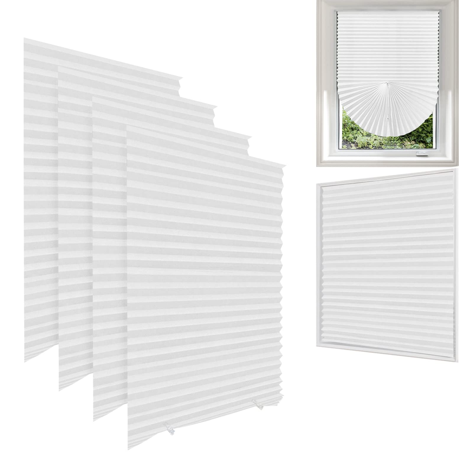 4-Pack Cordless Temporary Vertical Paper Blinds for Windows - Light Filtering & Blackout Shades, No Drill Installation, 35.4x59 Inches (90x150cm), White Semi-Shading - Perfect for Bedrooms, Living Rooms & Home Offices