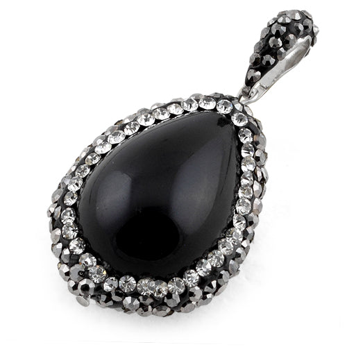 Stainless Steel Black Oval Stone CZ Pendant Necklace for Women - Elegant Cubic Zirconia Jewelry for Party, Wedding & Everyday Wear