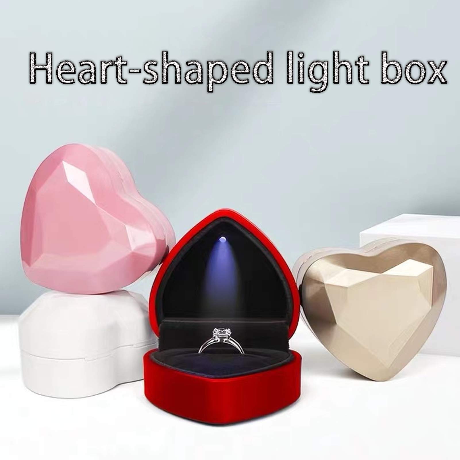 Heart-Shaped LED Wedding Ring Box - Engagement Proposal Jewelry Gift Box for Valentine's Day, Anniversary & Christmas - Golden Ring Holder (Perfect for Romantic Surprises & Special Occasions)