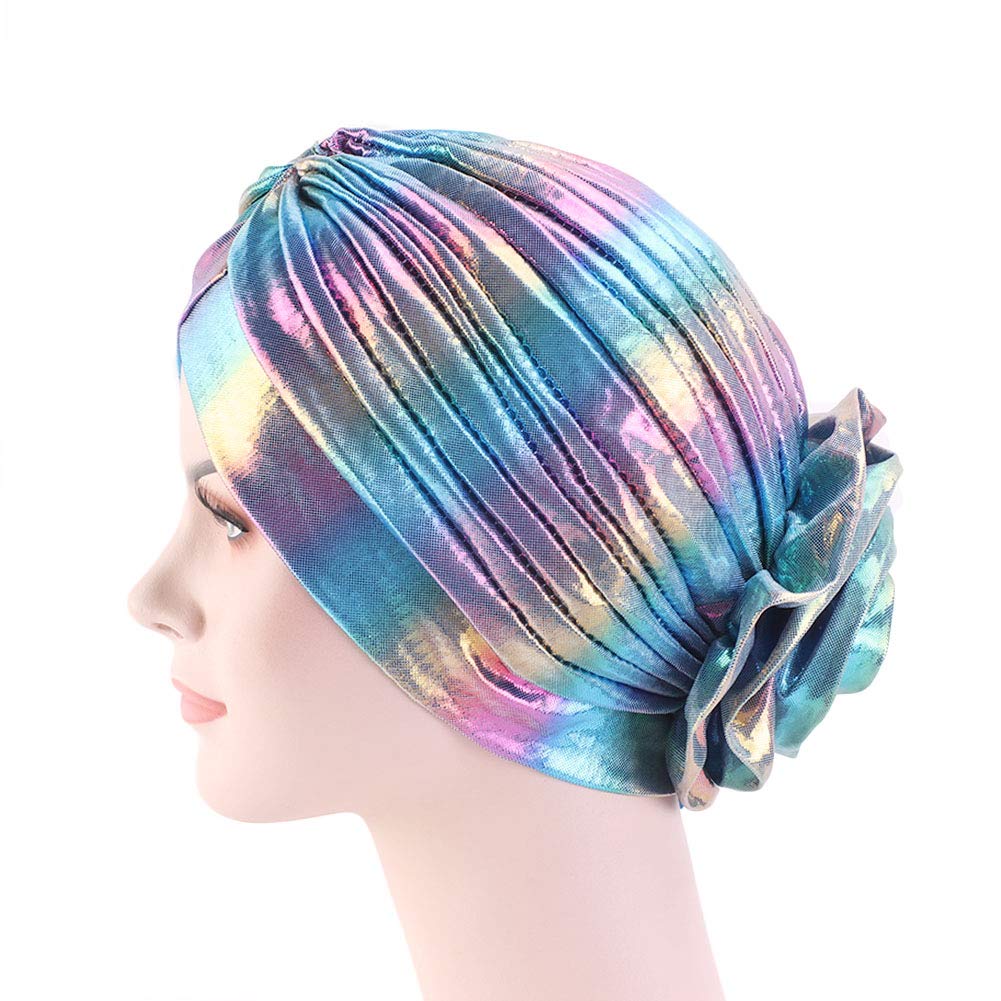 Sparkly Glitter Laser Flower Turban - Stretchy Colorful Beanie Hair Wrap for Women | Perfect for Yoga, Beach, Gym & Winter Fashion Accessories
